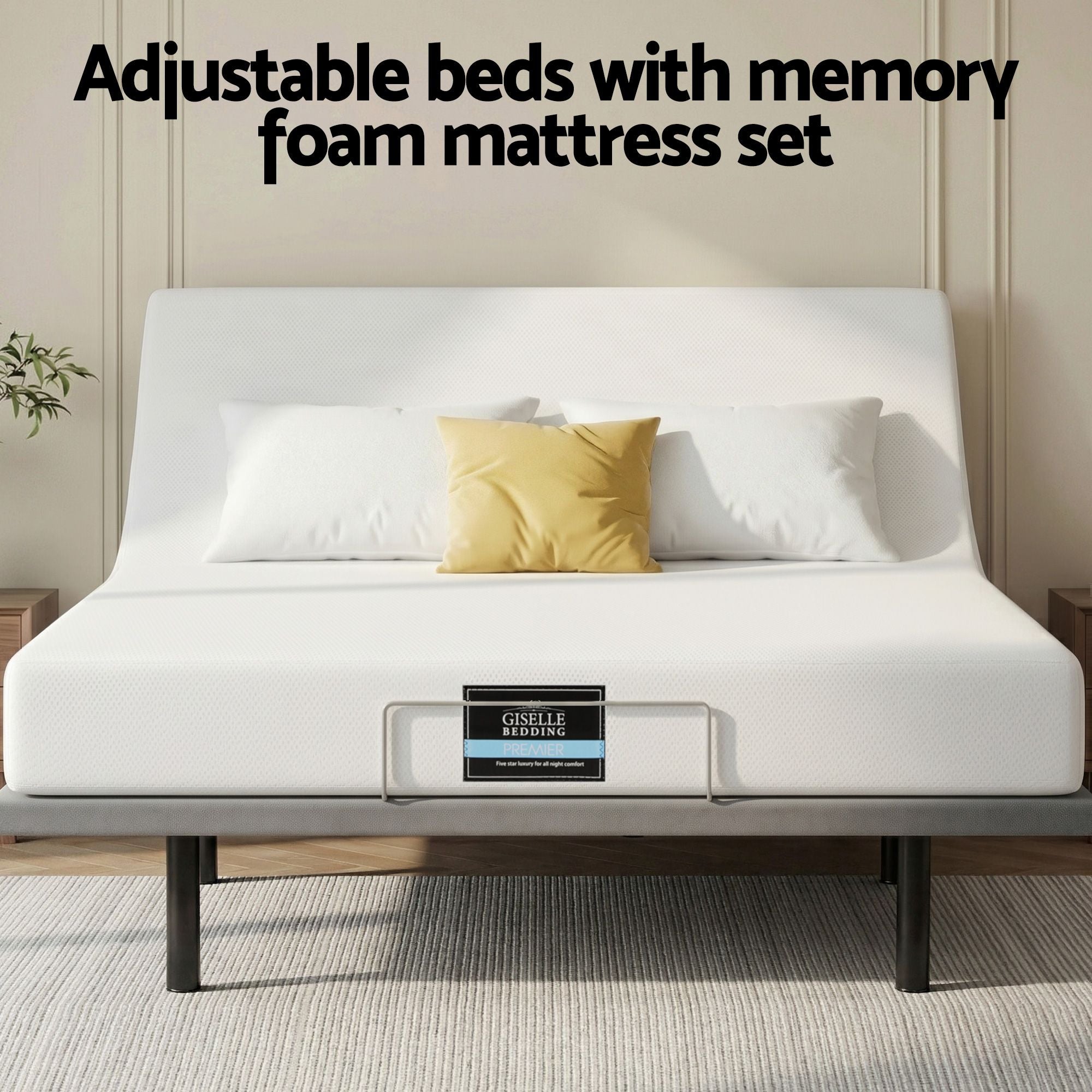 Artiss King size bed frame & Giselle Bedding King Mattress Combo, adjustable bed Base, Black