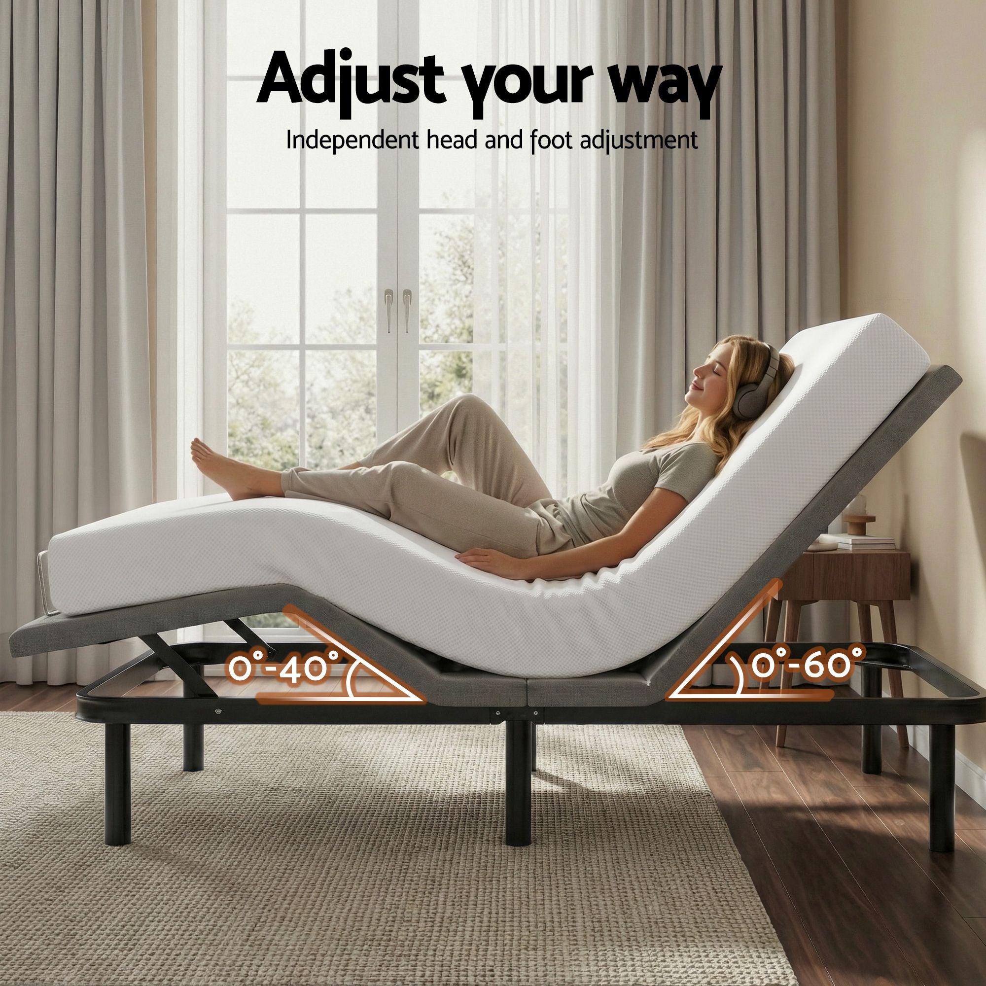 Artiss Queen size bed frame & Giselle Bedding Mattress Queen Combo, adjustable bed Base, Black