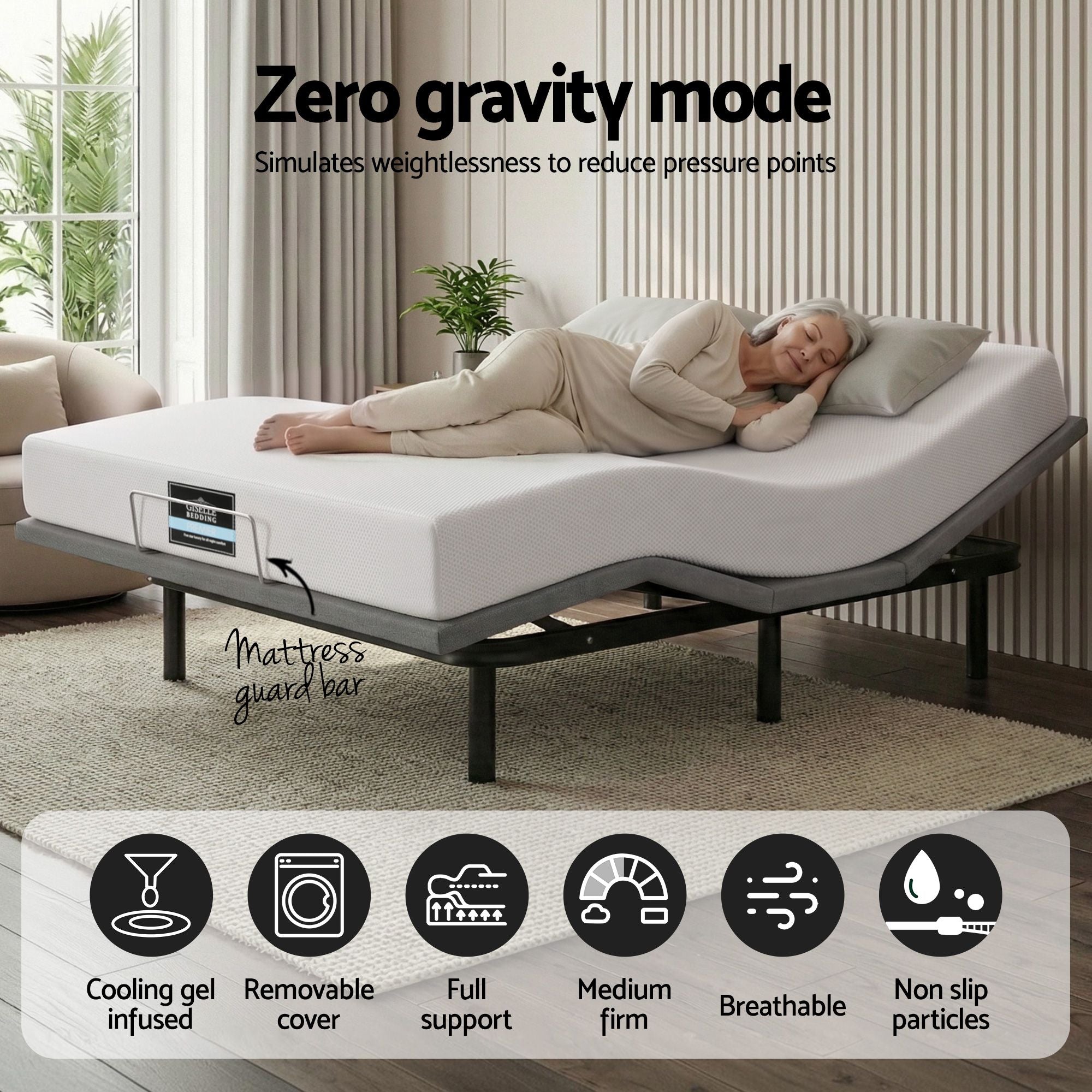 Artiss Queen size bed frame & Giselle Bedding Mattress Queen Combo, adjustable bed Base, Black