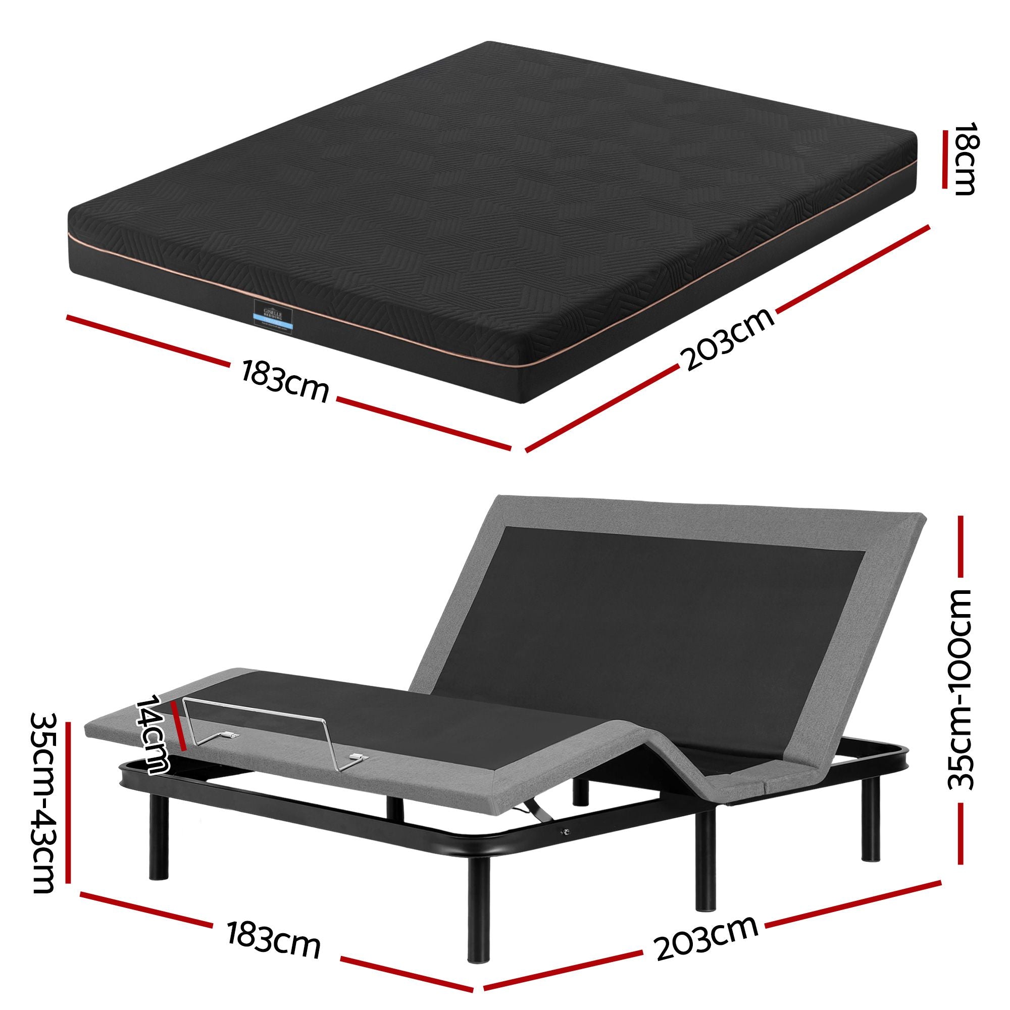 Artiss King size bed frame with Giselle Bedding King Mattress, Black