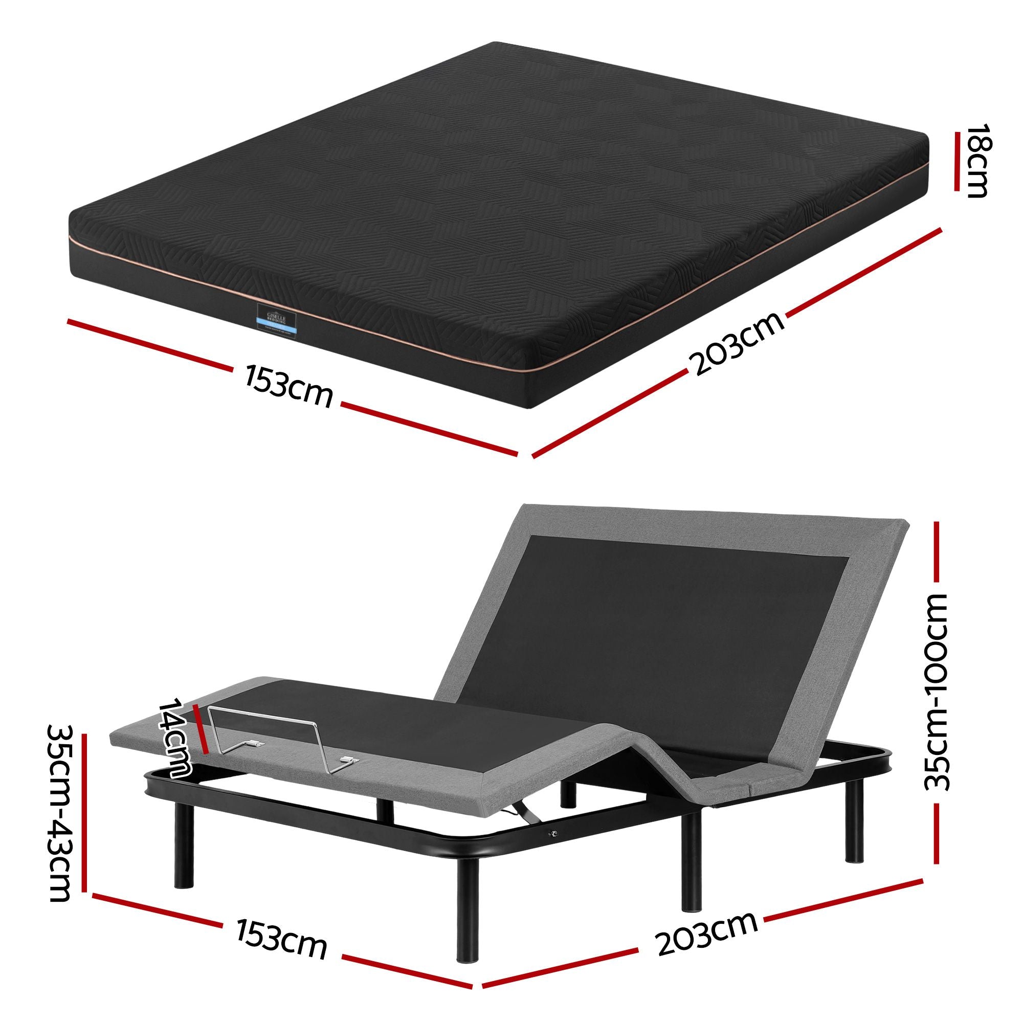 Artiss Queen size bed frame with Giselle Bedding Queen Mattress, Black