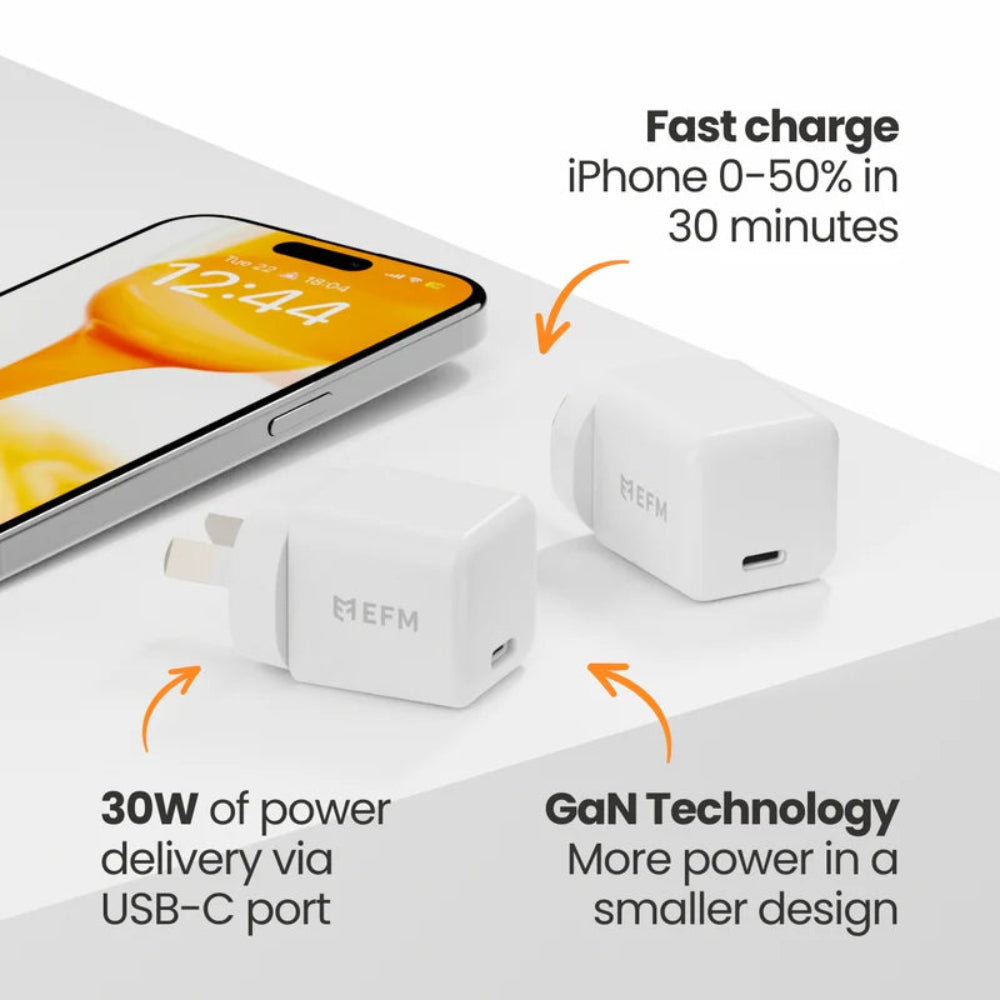 EFM ECO 30W GaN Wall ChargerWith Power Delivery and PPS technology - White