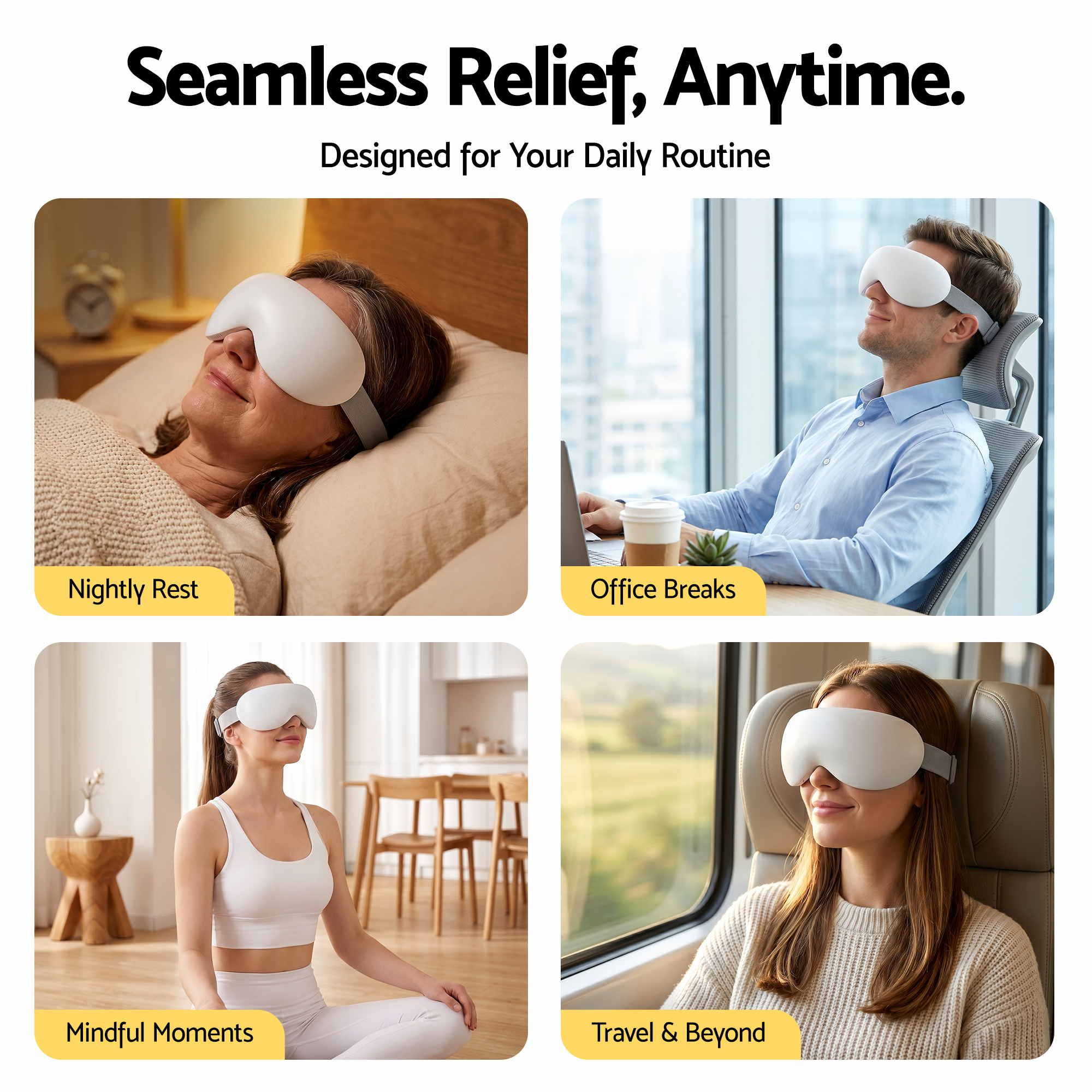 Livemor Eye Massager with Cooling & Heating | Dual Hot Cold Compress Goggles with 12 Vibrating Nodes for Migraine Relief