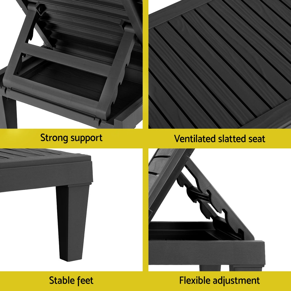 Gardeon Sun Lounge Adjustable Recliner Patio Outdoor Furniture Light weight Black