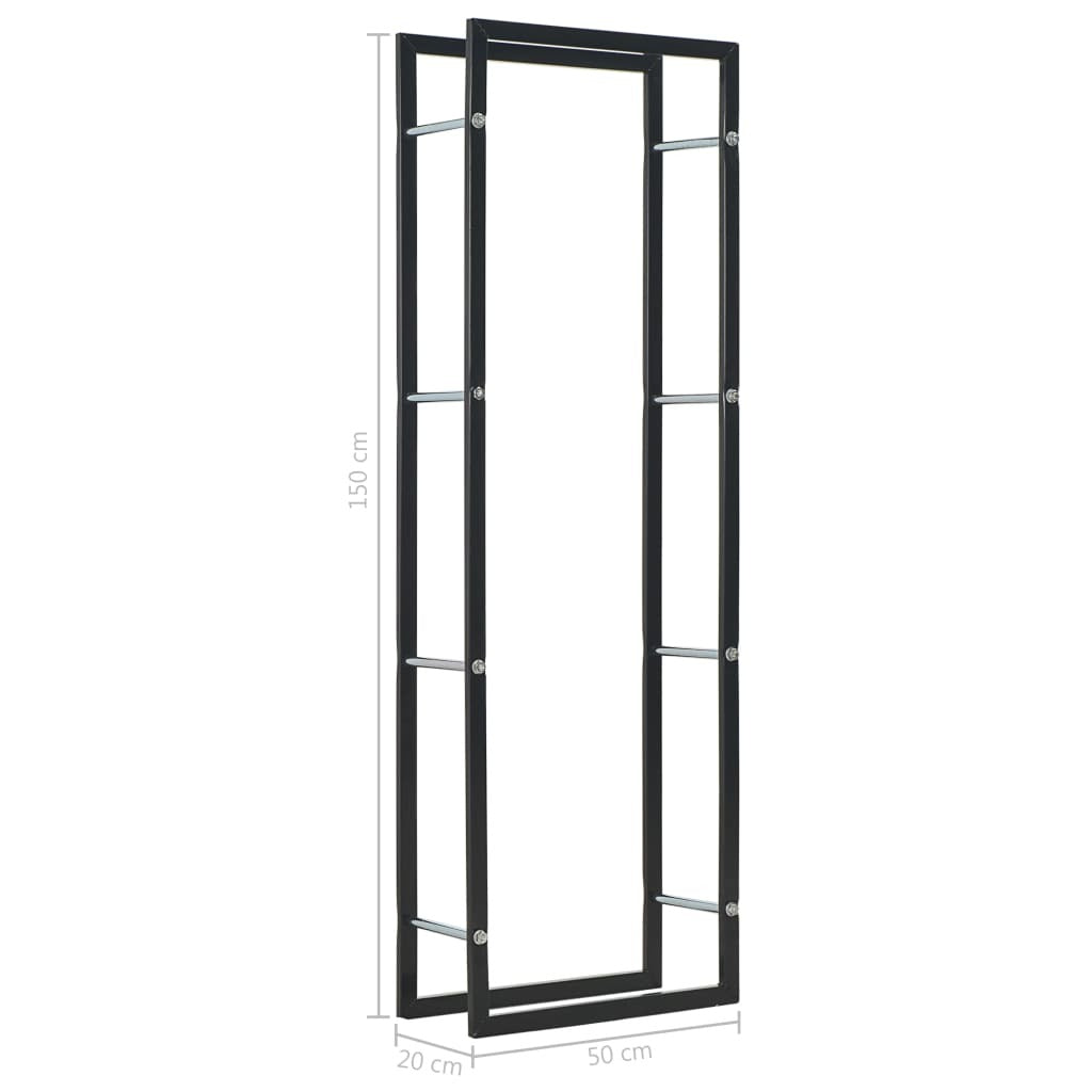 Freestanding Steel Firewood Storage Rack 50x20x150 cm Black