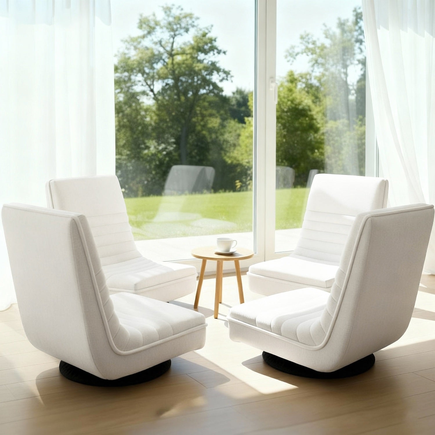 Artiss 4X Floor Chair Lounge Sofa Swivel Foldable Linen White