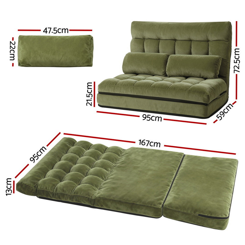 Artiss Lounge Sofa Bed 2 seater Green Fabric