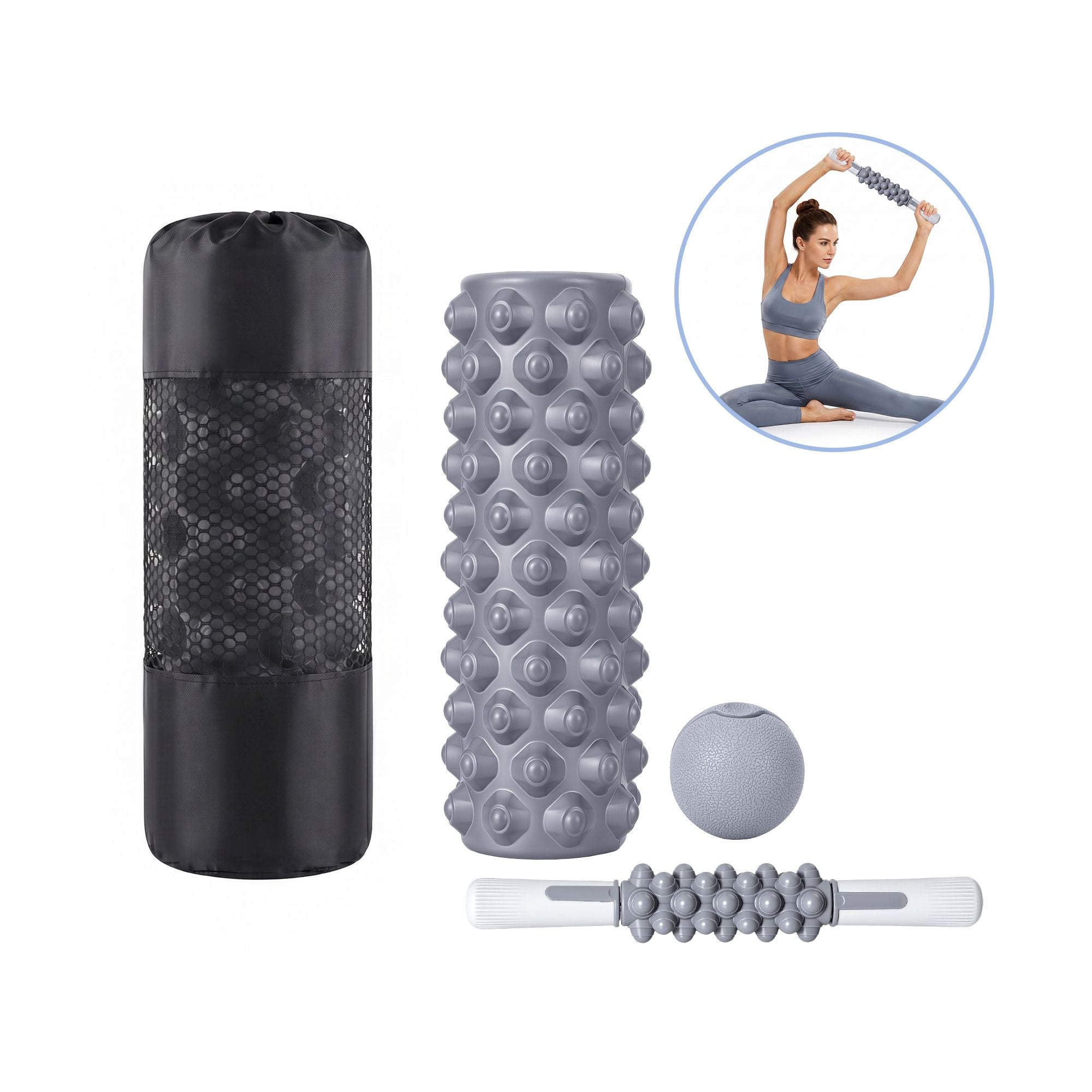 Everfit Foam Roller Set 3-in-1 with Targeted Recovery Muscle Roller Stick & Deep Tissue Massage Ball, Heavy Duty 150KG Support Gym Roller