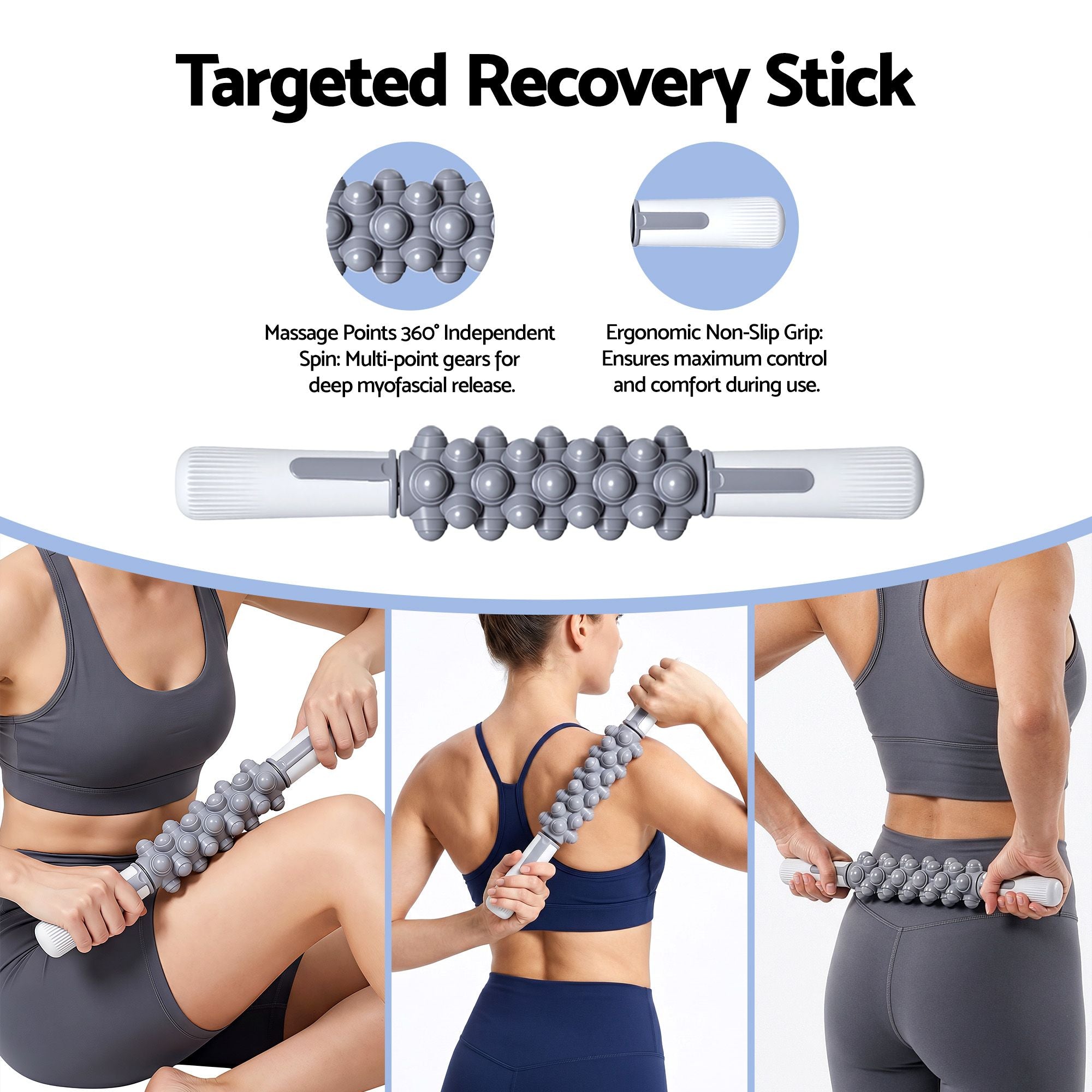 Everfit Foam Roller Set 3-in-1 with Targeted Recovery Muscle Roller Stick & Deep Tissue Massage Ball, Heavy Duty 150KG Support Gym Roller