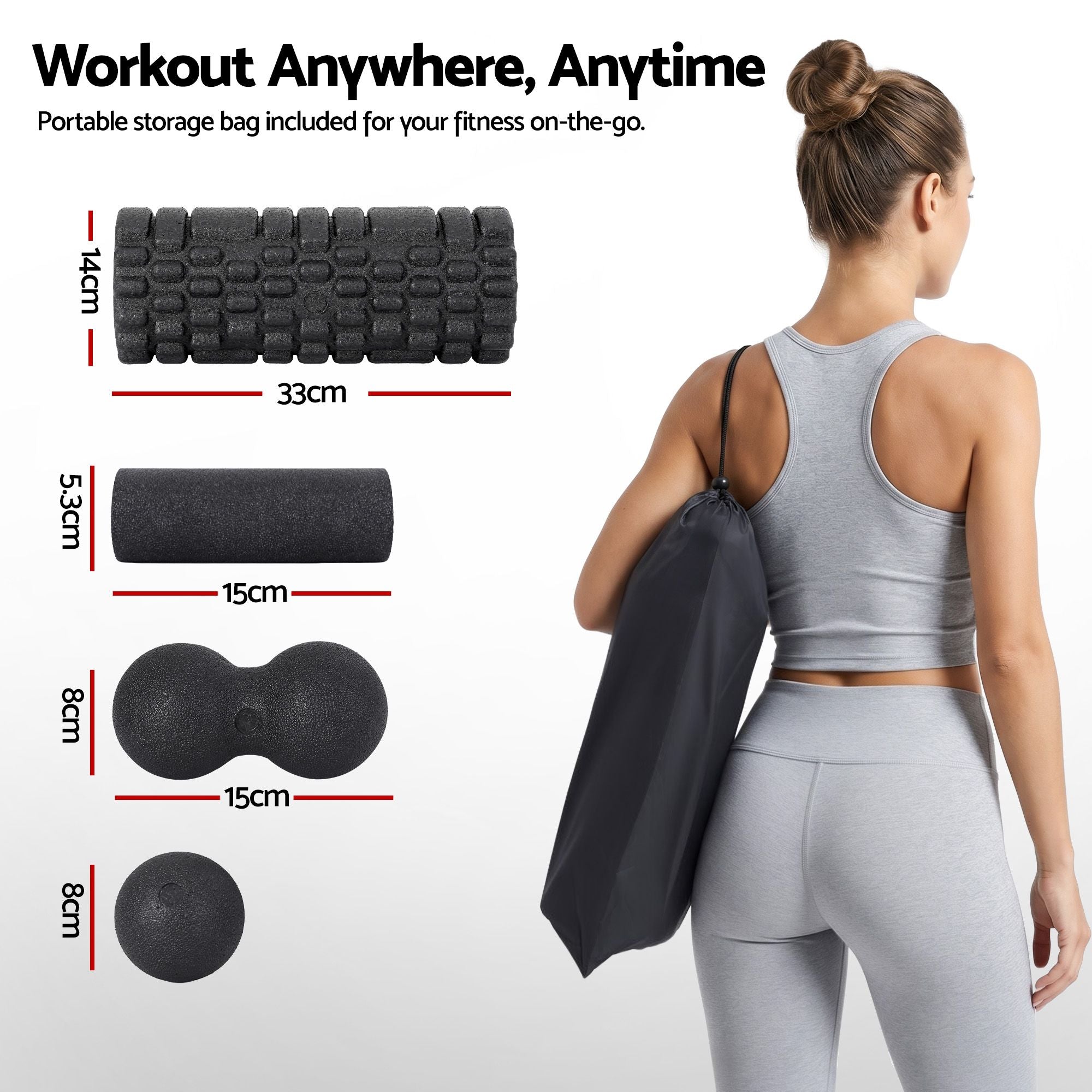Everfit Foam Roller Set 4 in 1 Grid High Density Massager for Deep Tissue Trigger Point Myofascial Release Back Pain Muscle Recovery