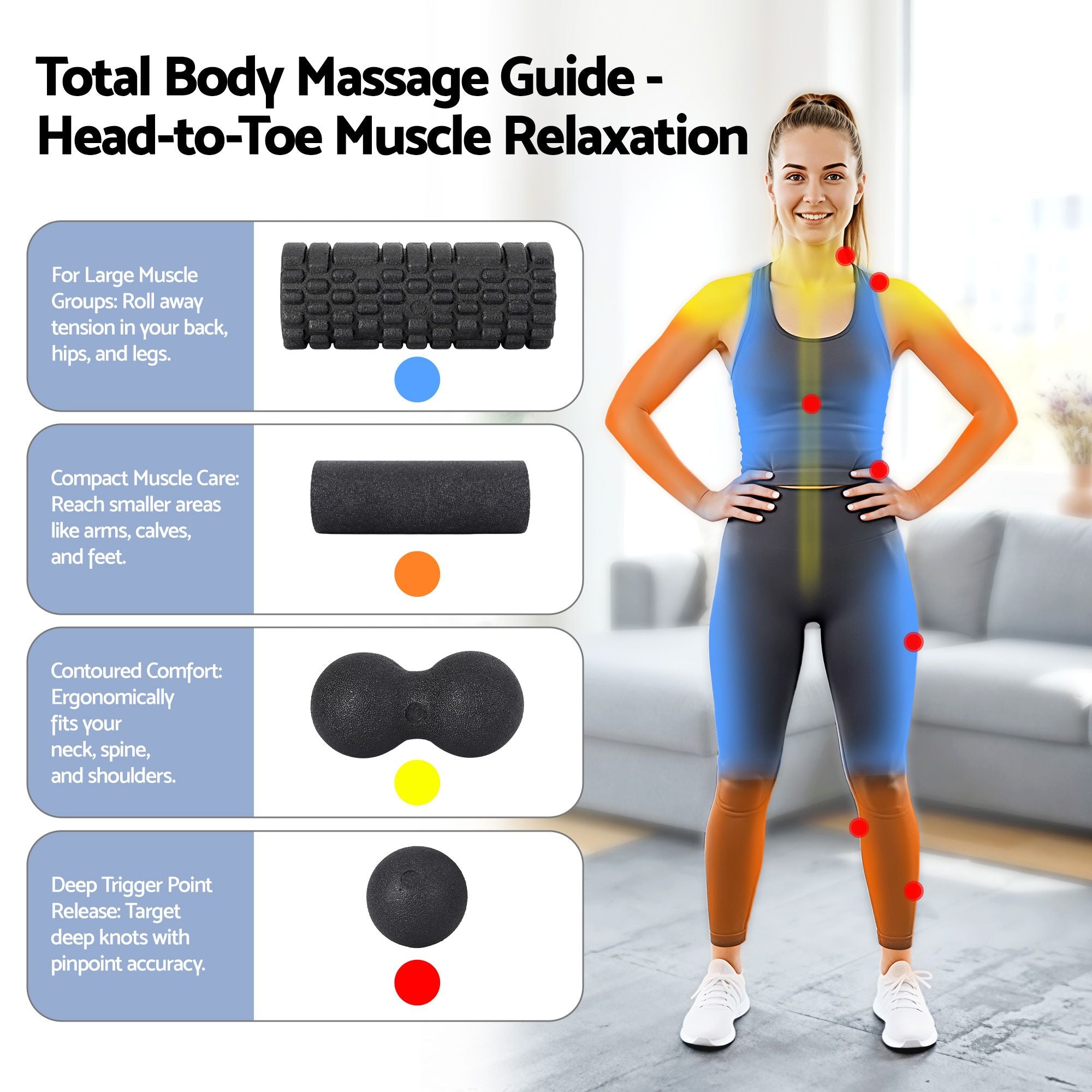 Everfit Foam Roller Set 4 in 1 Grid High Density Massager for Deep Tissue Trigger Point Myofascial Release Back Pain Muscle Recovery
