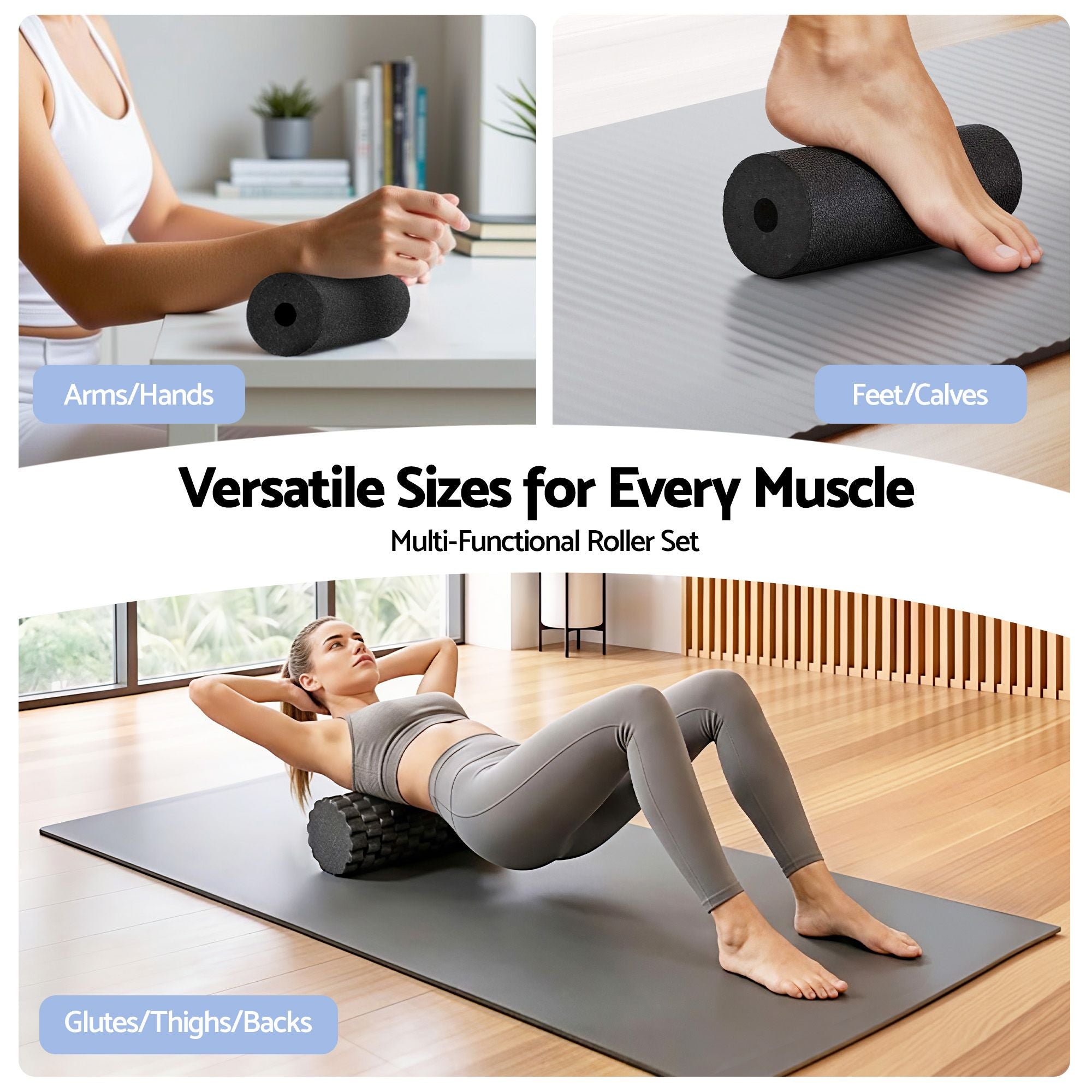 Everfit Foam Roller Set 4 in 1 Grid High Density Massager for Deep Tissue Trigger Point Myofascial Release Back Pain Muscle Recovery