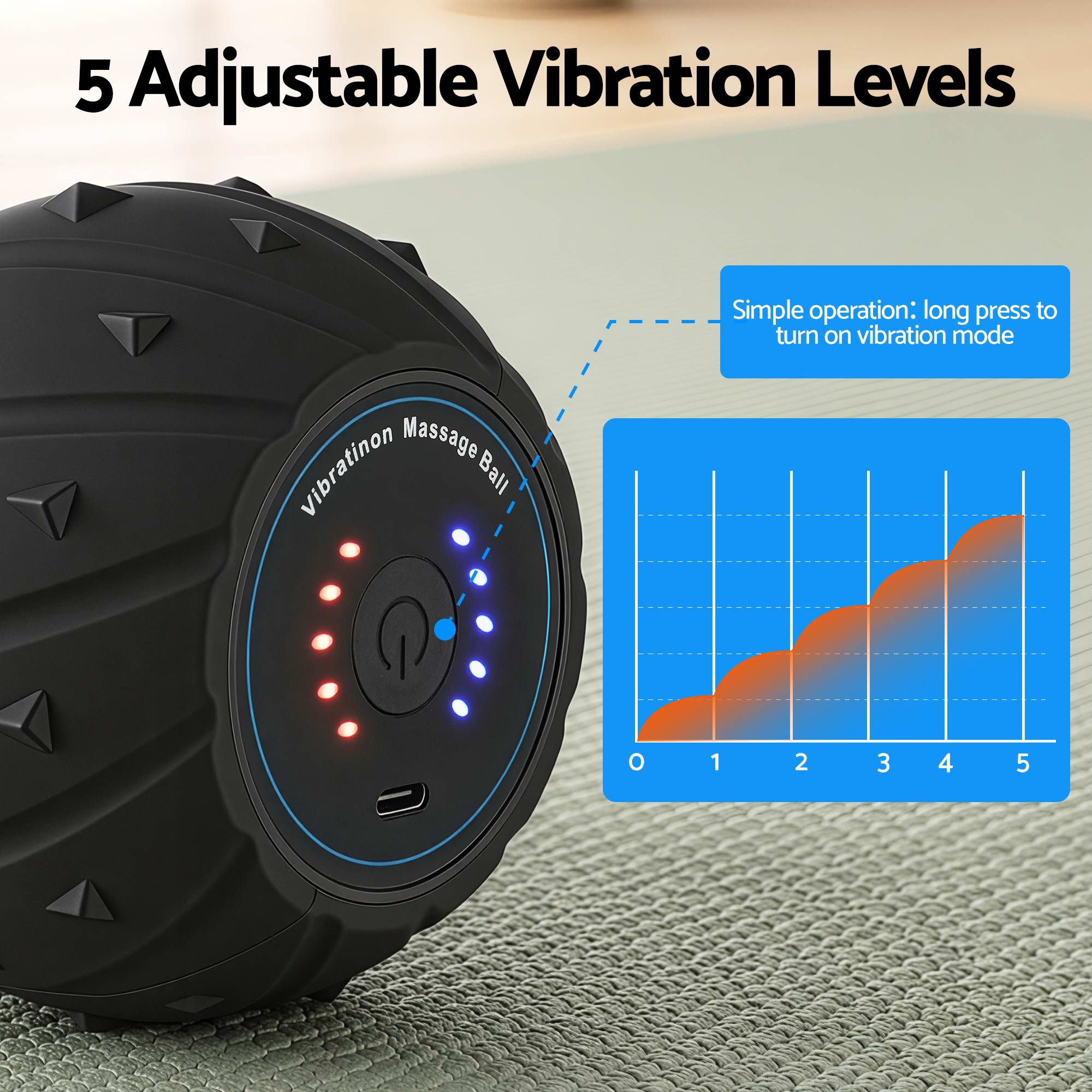 Everfit Electric Vibrating Peanut Massage Ball 5 Adjustable Levels High Power 3000RPM Motor 4D Floating Point Deep Tissue Trigger Point Muscle Relaxation