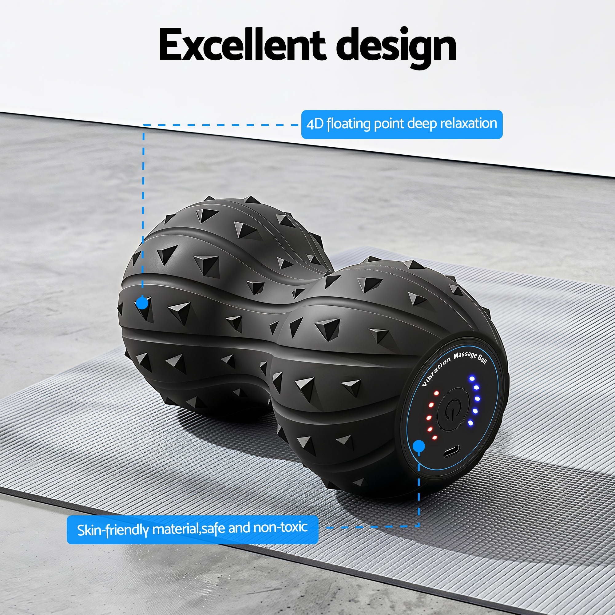 Everfit Electric Vibrating Peanut Massage Ball 5 Adjustable Levels High Power 3000RPM Motor 4D Floating Point Deep Tissue Trigger Point Muscle Relaxation