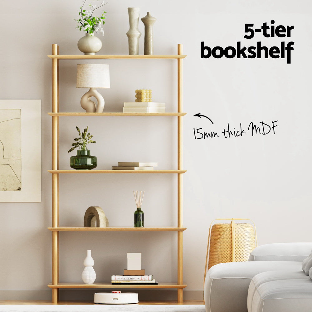 Artiss Bookshelf 5 Tiers Bookcase Display Shelves Wooden Storage Stand Rack Pine