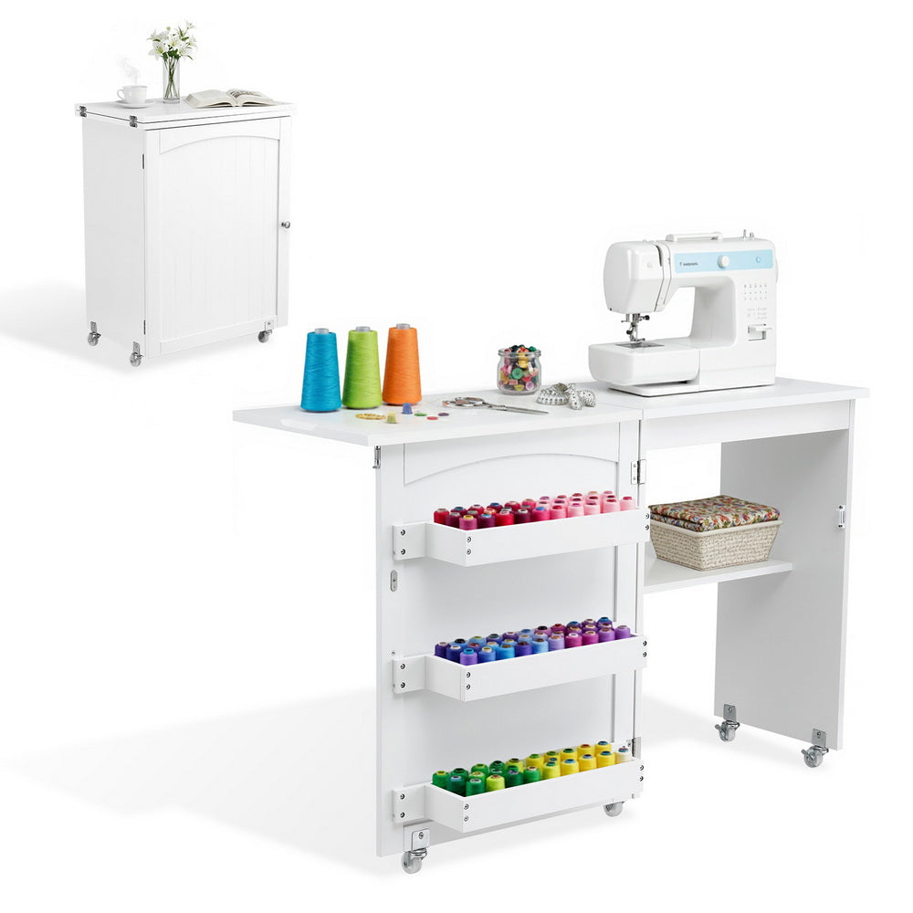 Artiss Folding Sewing Machine Desk Multi-functional Rolling Work Table Craft Station