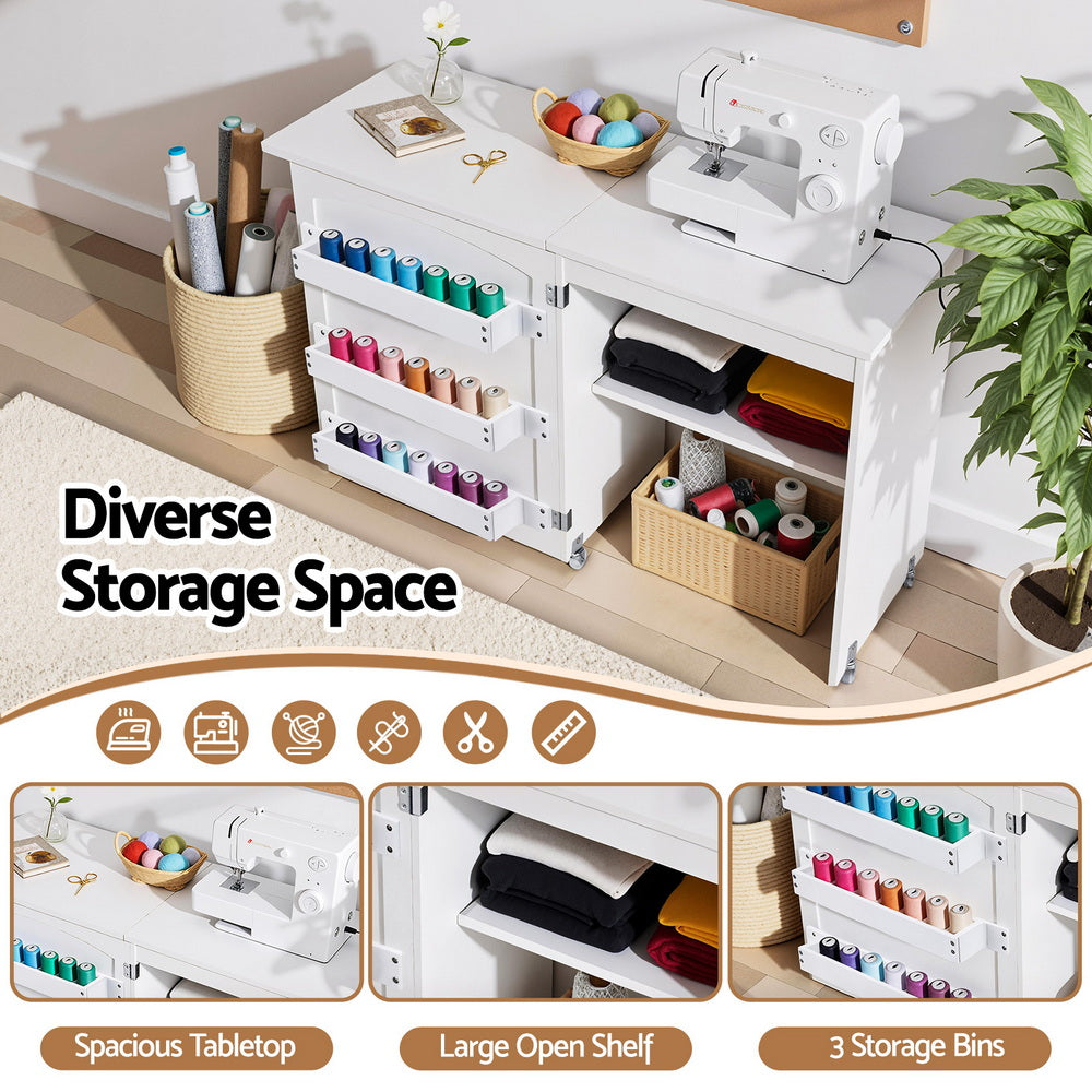 Artiss Folding Sewing Machine Desk Multi-functional Rolling Work Table Craft Station