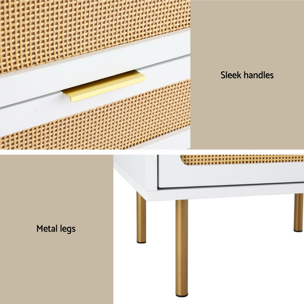 Artiss Rattan Bedside Table 2 Drawers Pine