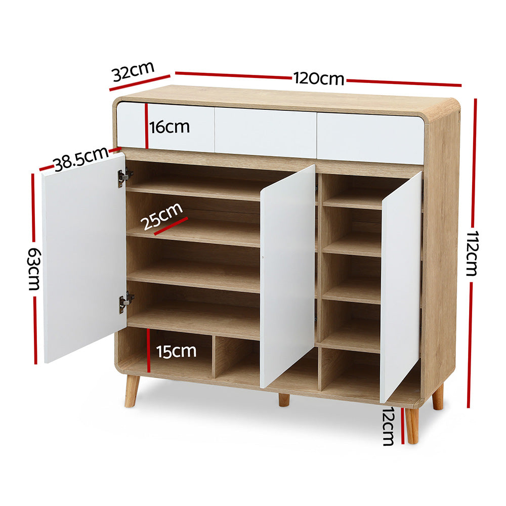 Artiss Shoe Rack Cabinet 25 Pairs Storage Cupboard Pine & White