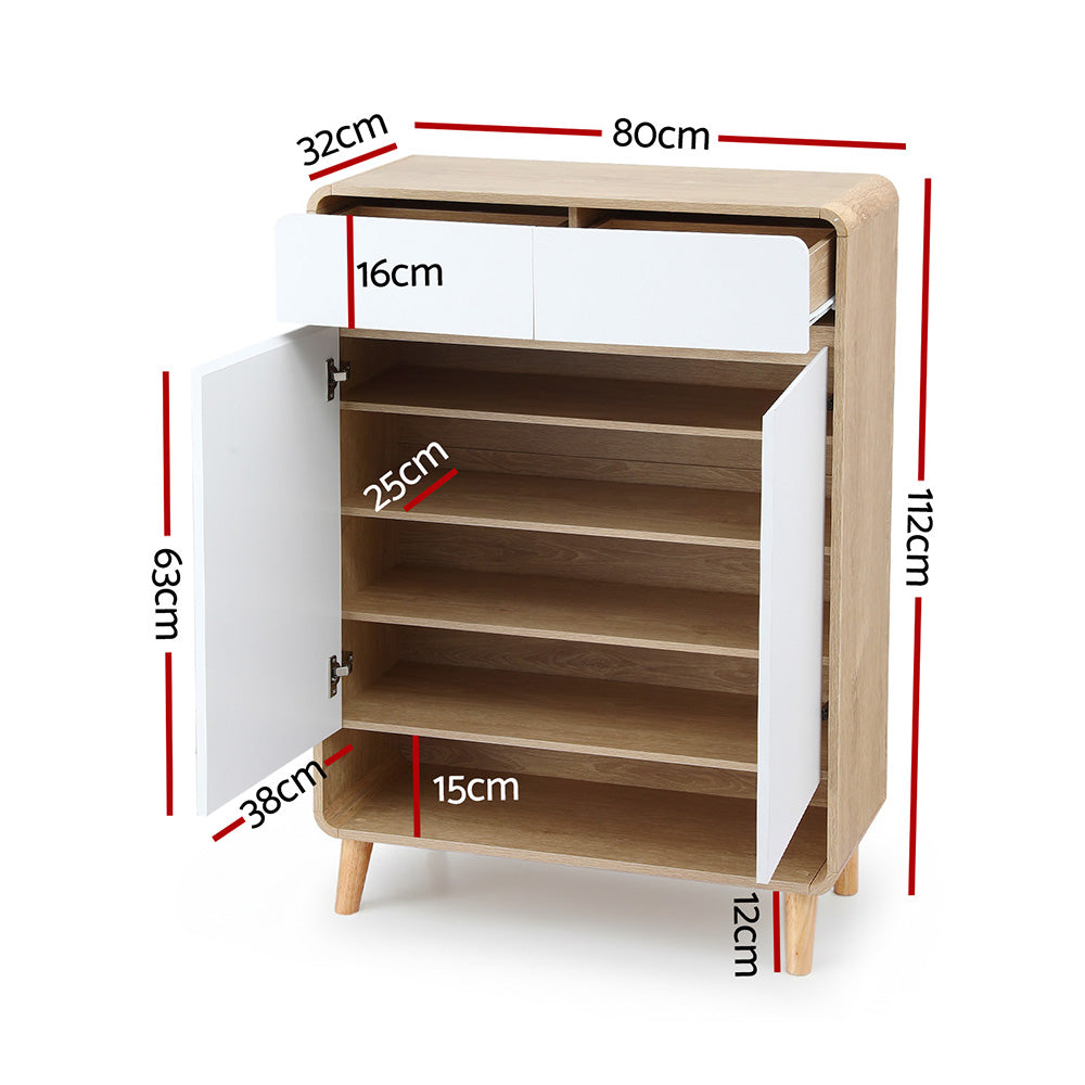 Artiss Shoe Rack Cabinet 20 Pairs Storage Cupboard Pine & White