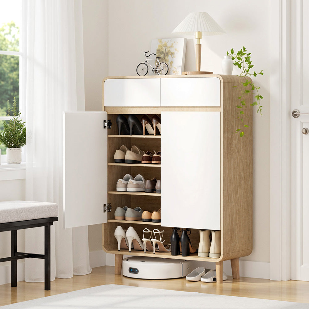 Artiss Shoe Rack Cabinet 20 Pairs Storage Cupboard Pine & White