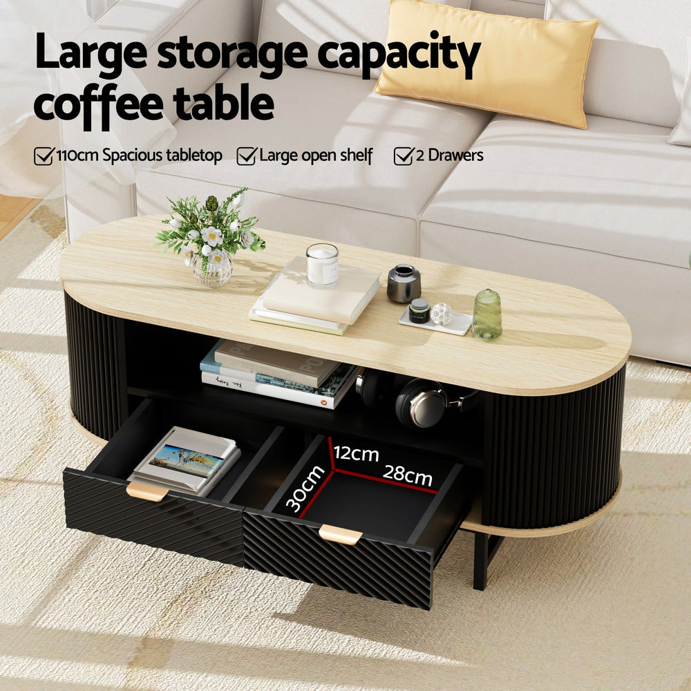 Artiss Coffee Table Drawer Shelf Wood and Black