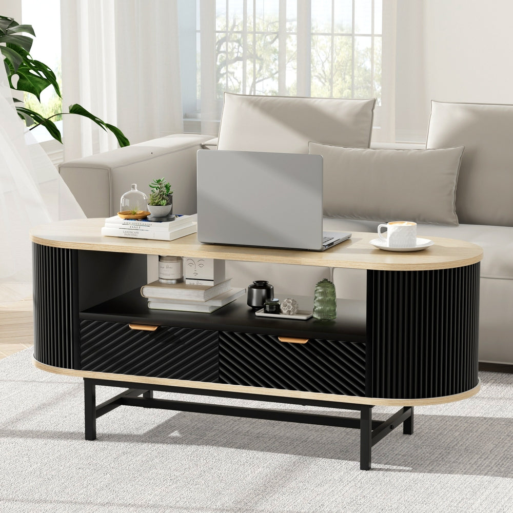 Artiss Coffee Table Drawer Shelf Wood and Black