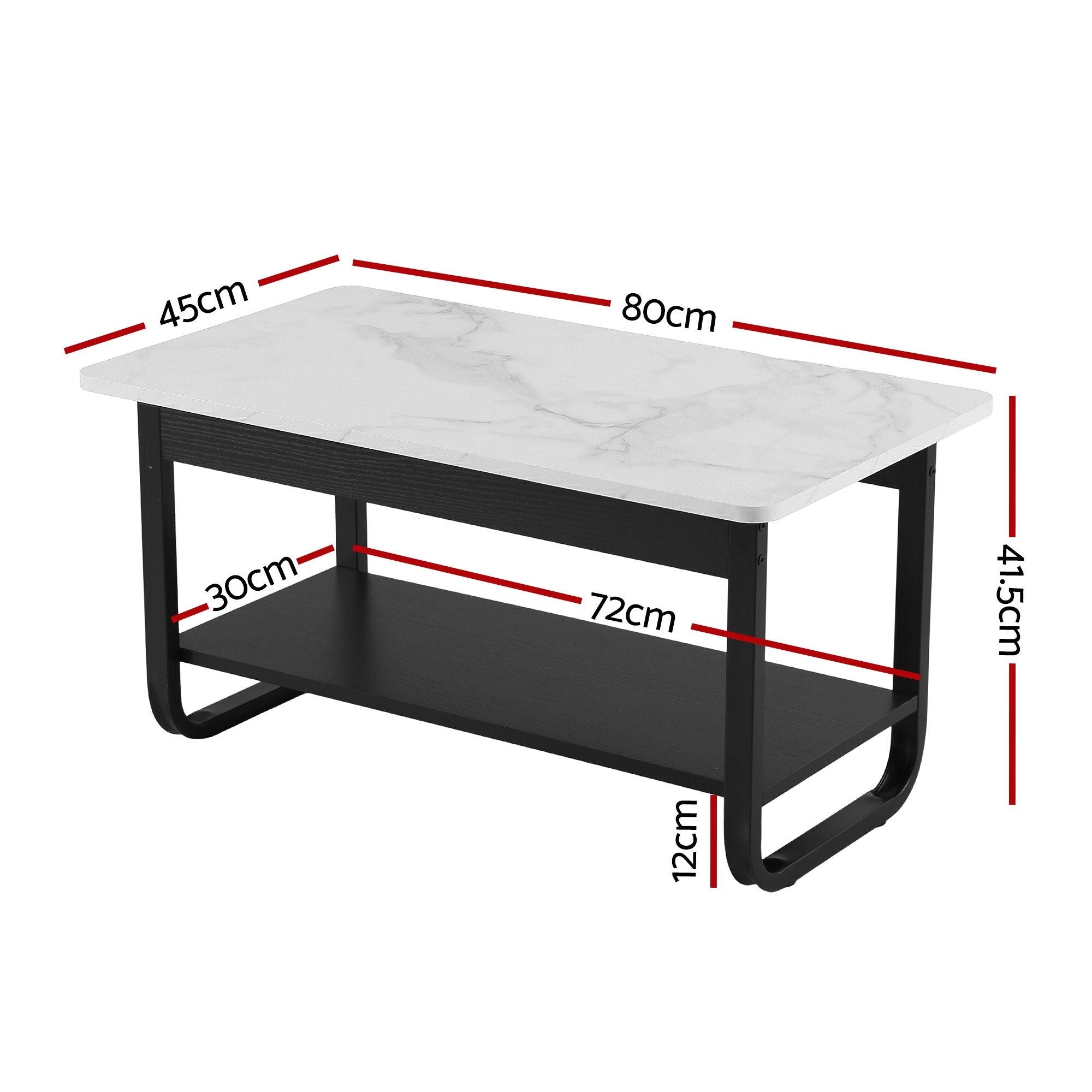 Artiss Coffee Table 2-Tier 80CM Marble Finish Shelf Black & White