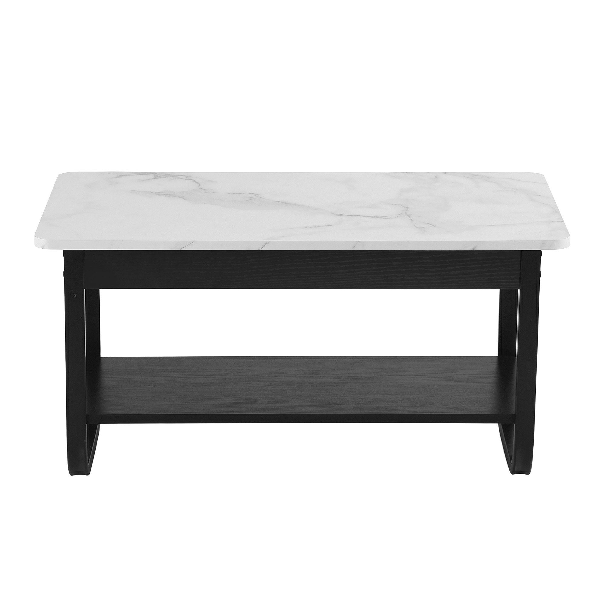 Artiss Coffee Table 2-Tier 80CM Marble Finish Shelf Black & White