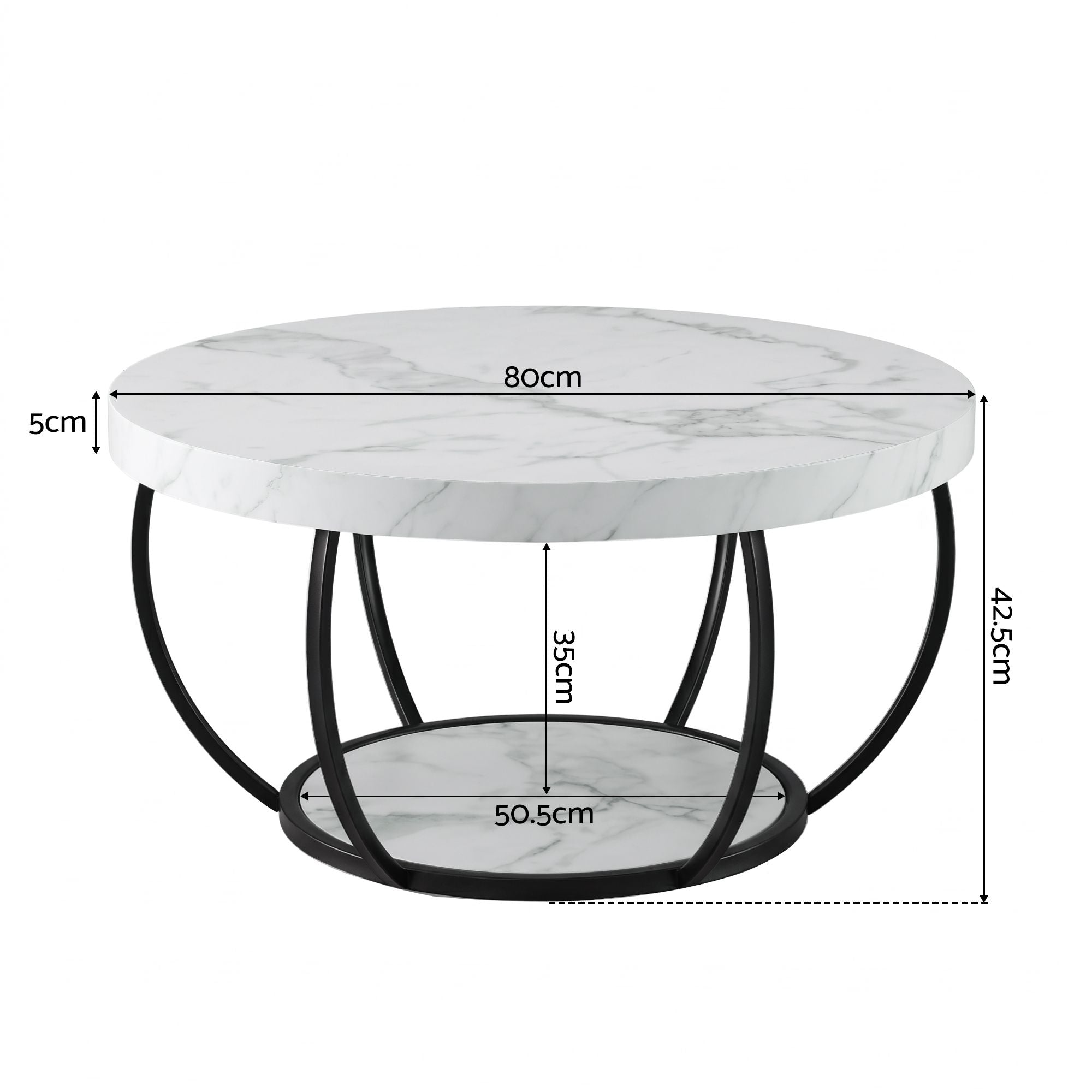 Artiss Coffee Table 2-Tier Marble Finish Round White & Black