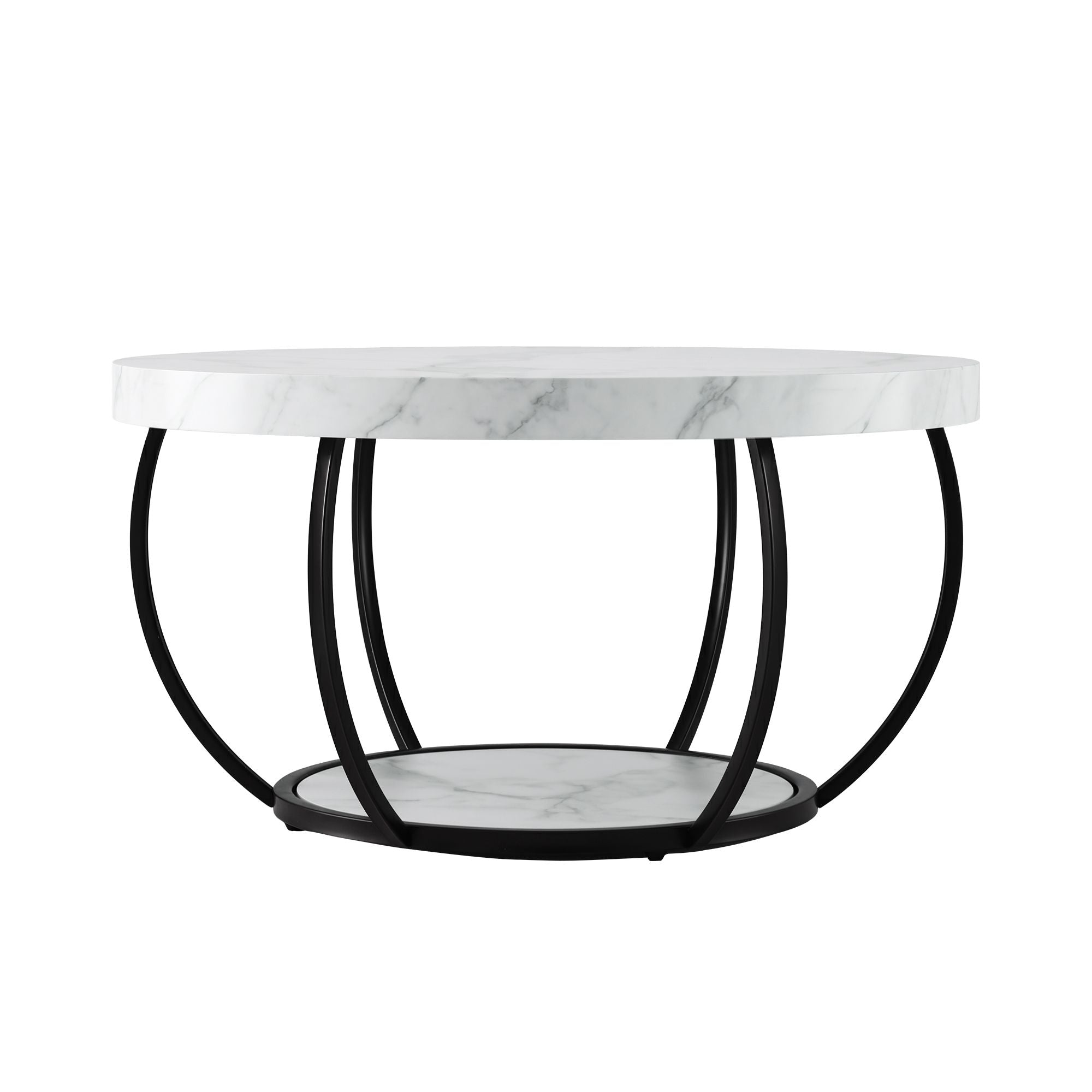 Artiss Coffee Table 2-Tier Marble Finish Round White & Black