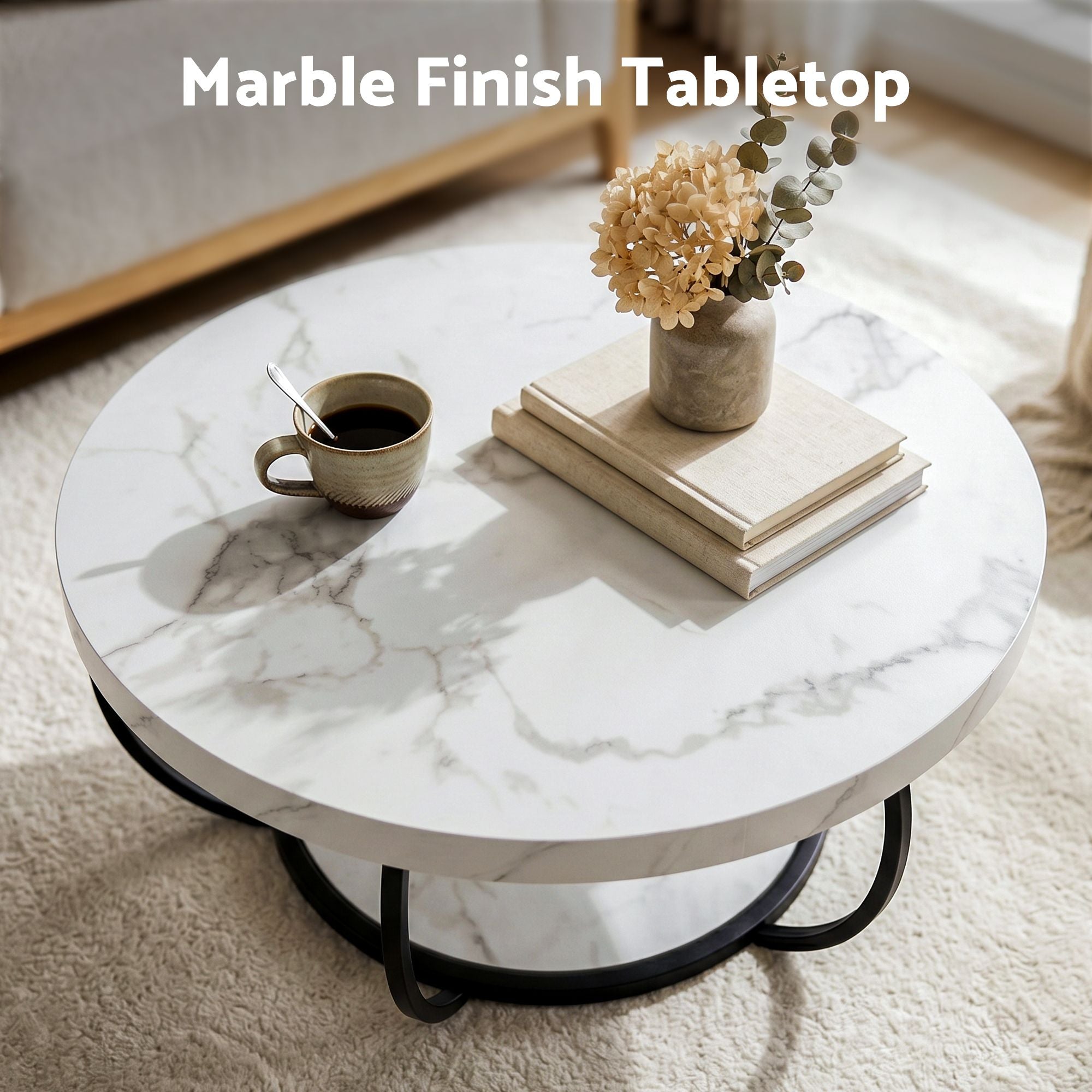 Artiss Coffee Table 2-Tier Marble Finish Round White & Black