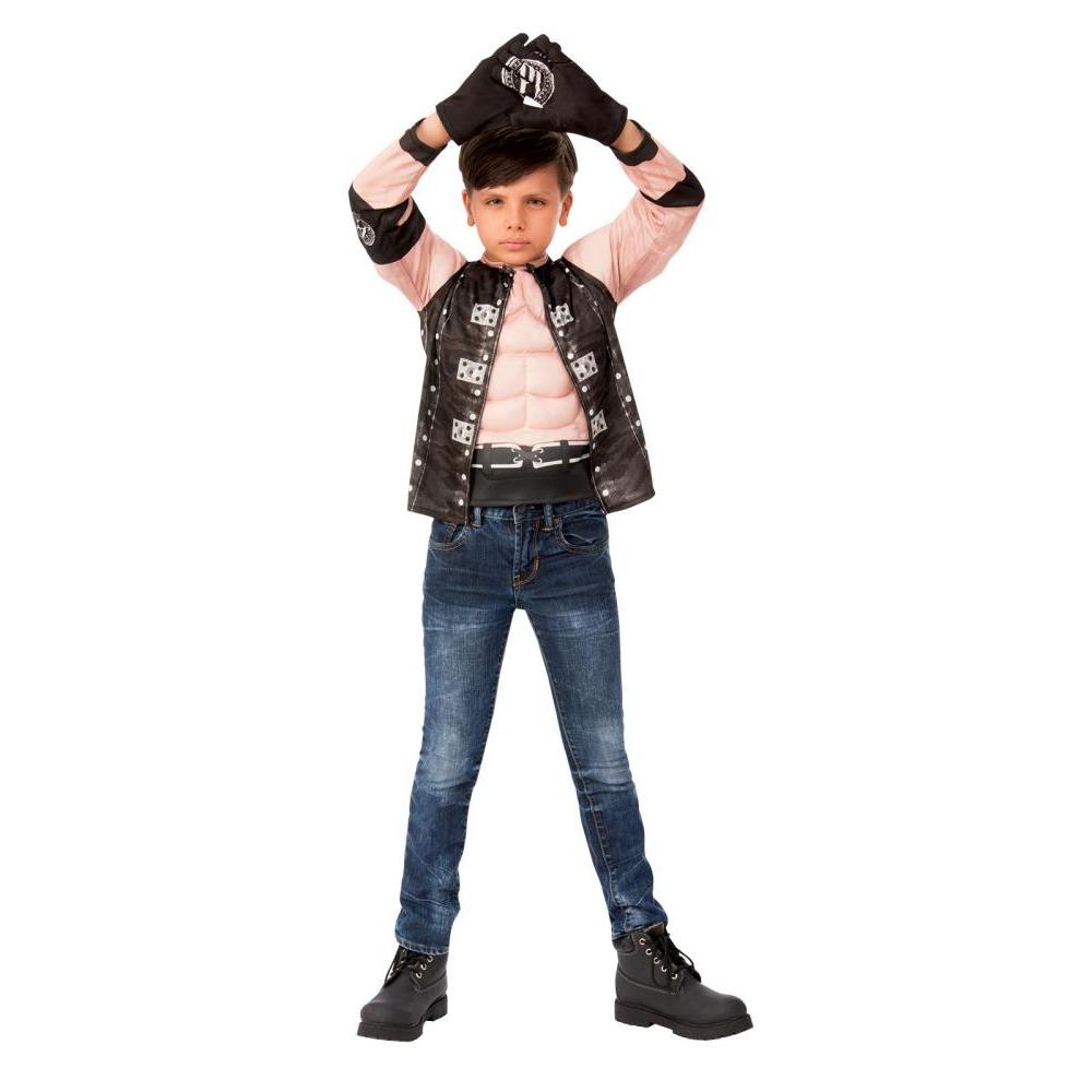 AJ Styles Costume Top Gloves Child WWE Muscle Chest Fancy Dress Black Colour