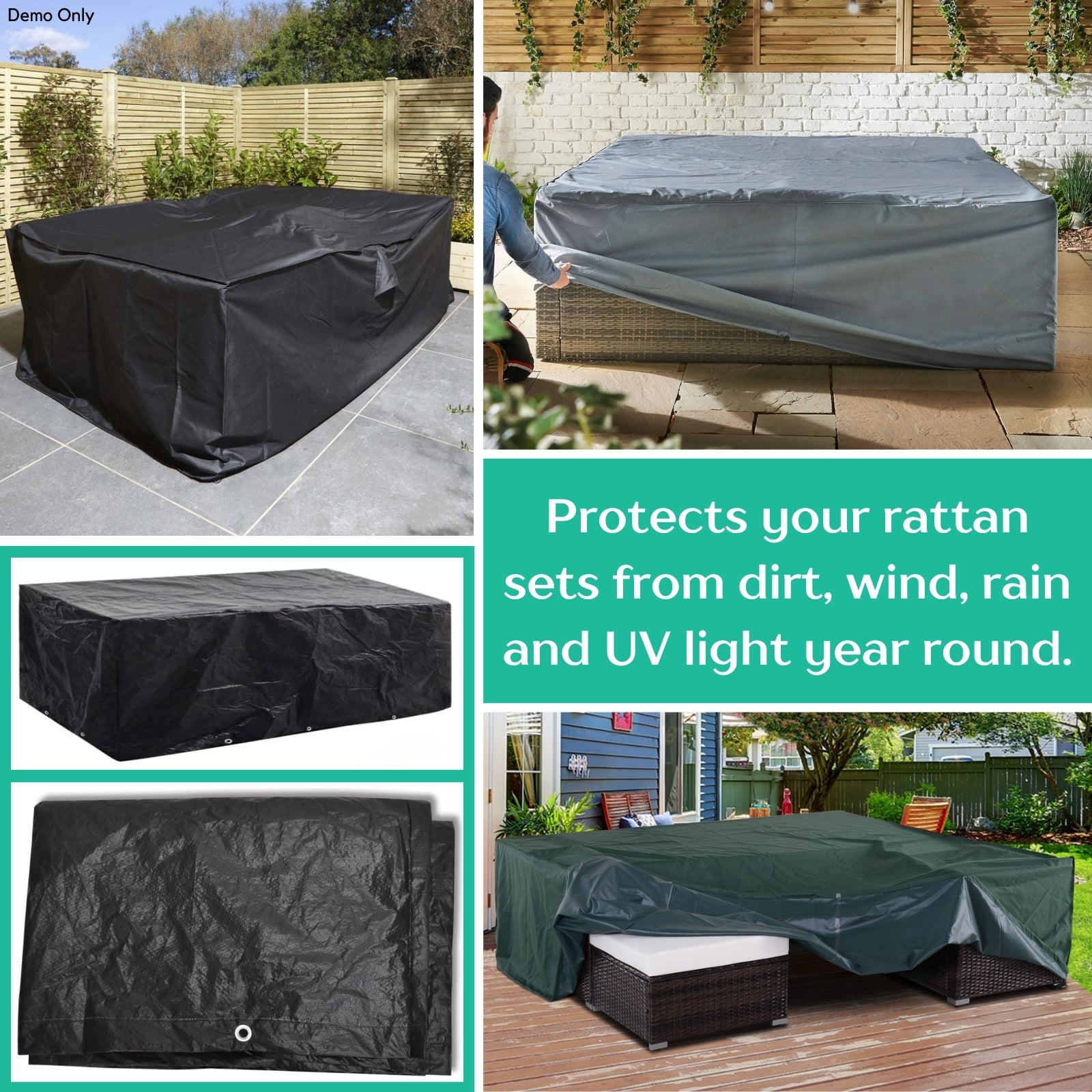 Garden Furniture Covers 2 pcs 8 Person Poly Rattan Set 10 Eyelets 300x140 cm