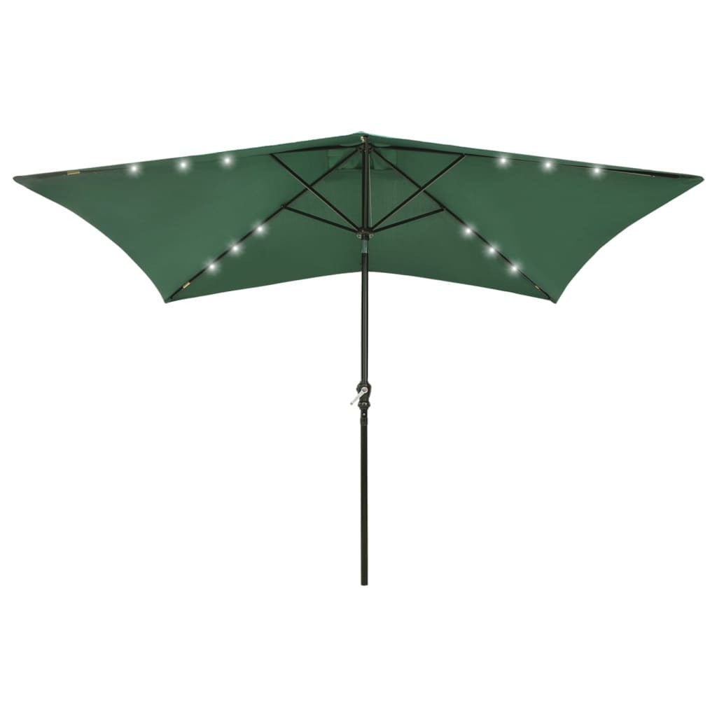 Garden Parasol with LED Lights Outdoor Patio Umbrella 2x3m Sunshade Canopy Green