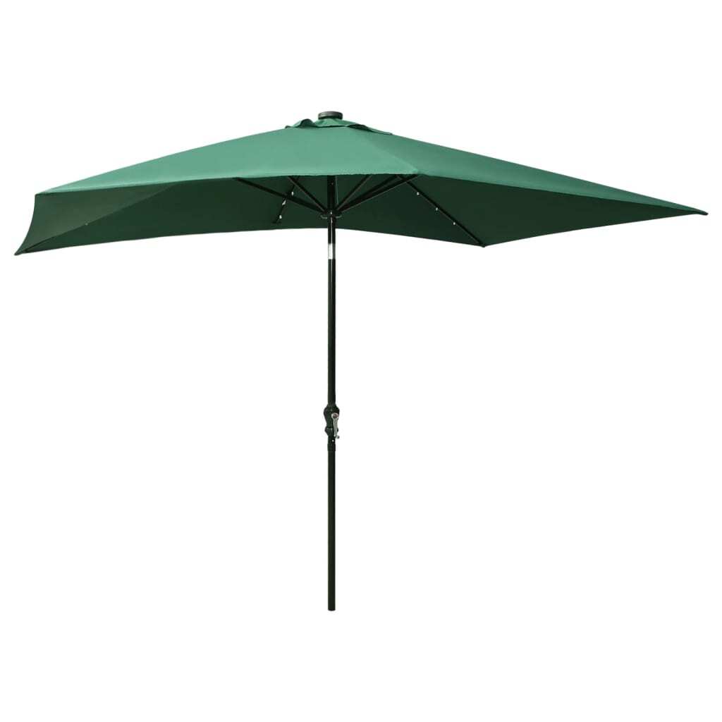 Garden Parasol with LED Lights Outdoor Patio Umbrella 2x3m Sunshade Canopy Green