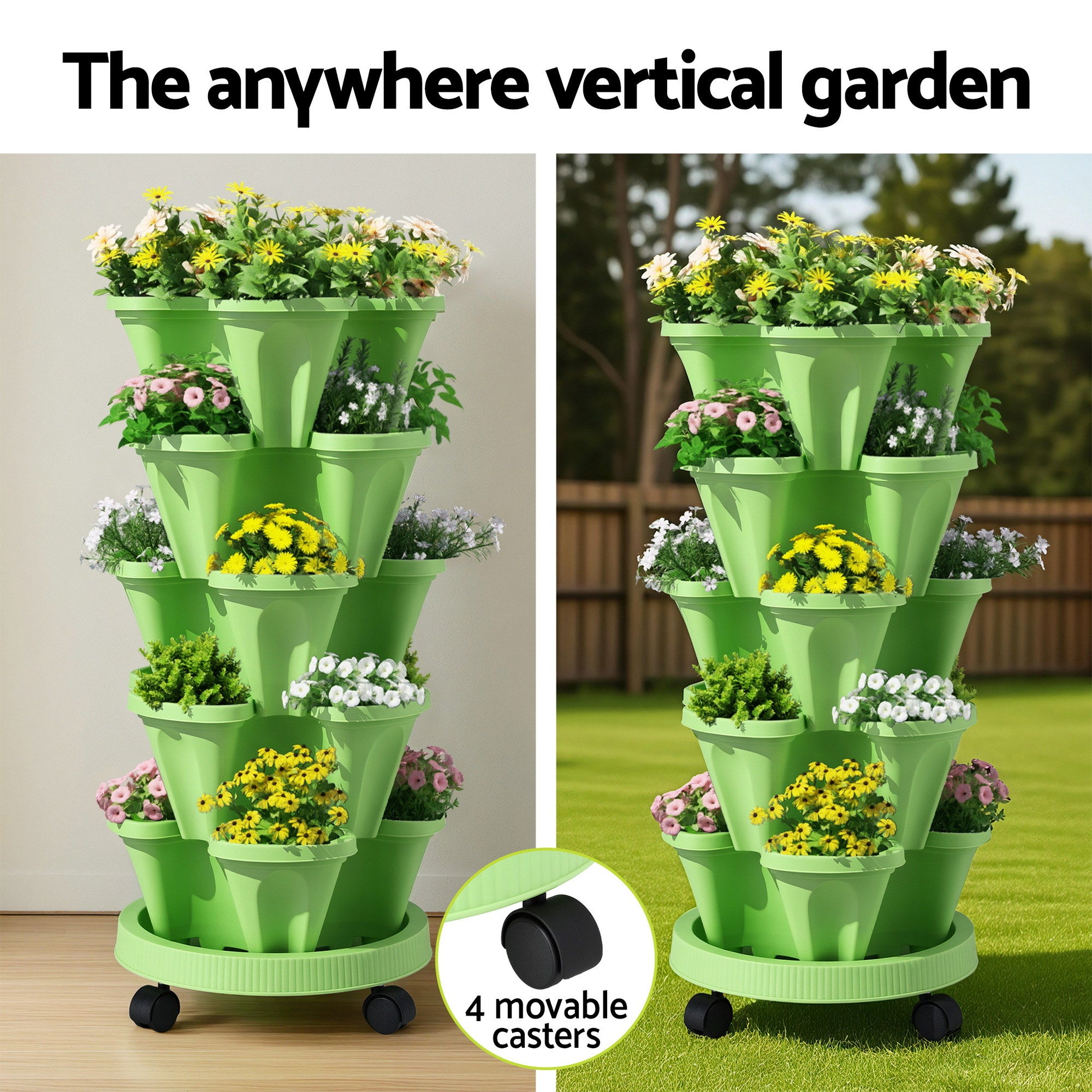 Green Fingers Garden Stackable Planters Bed 5 Tier Vertical Garden Light Green