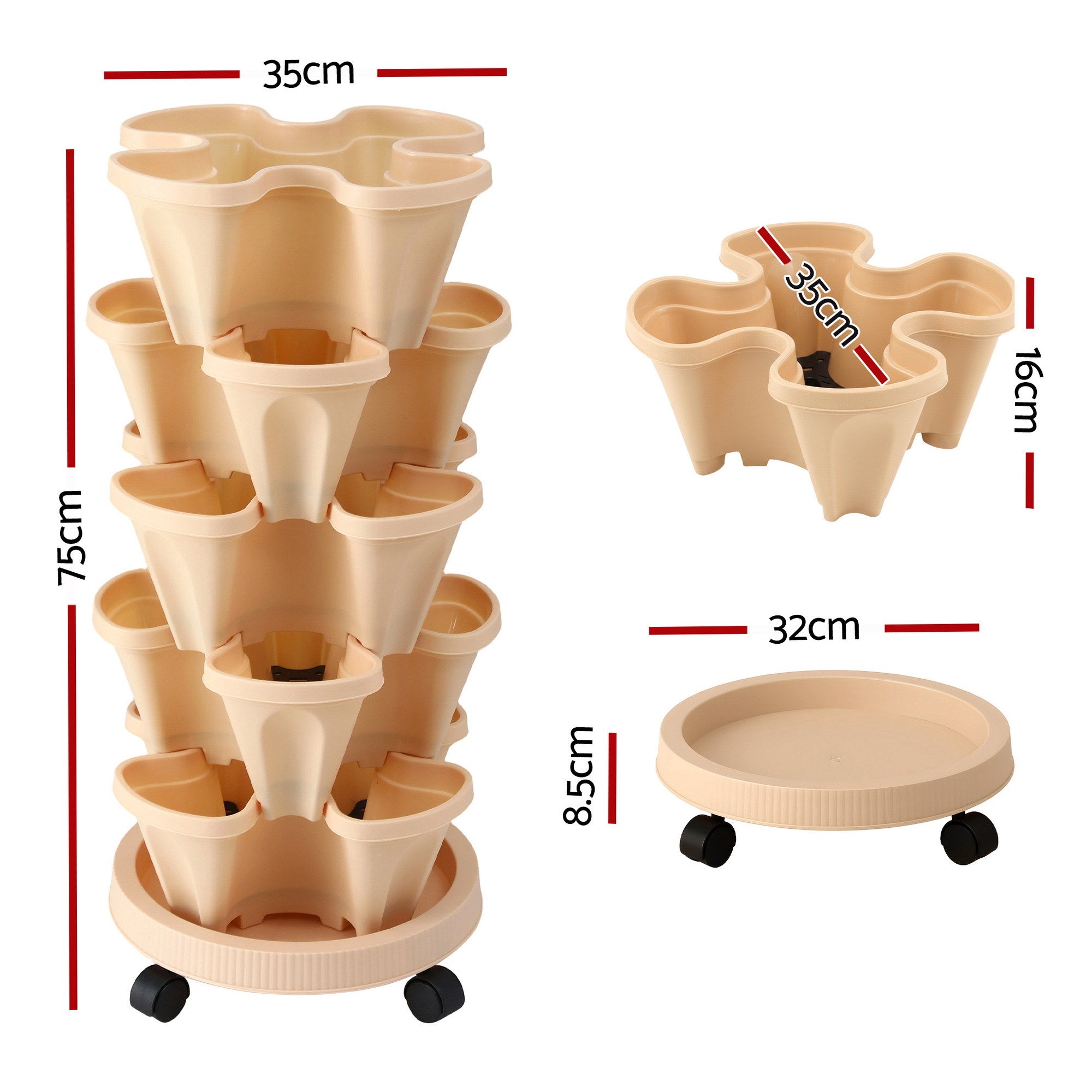 Green Fingers Garden Stackable Planters Bed 5 Tier Vertical Garden Beige