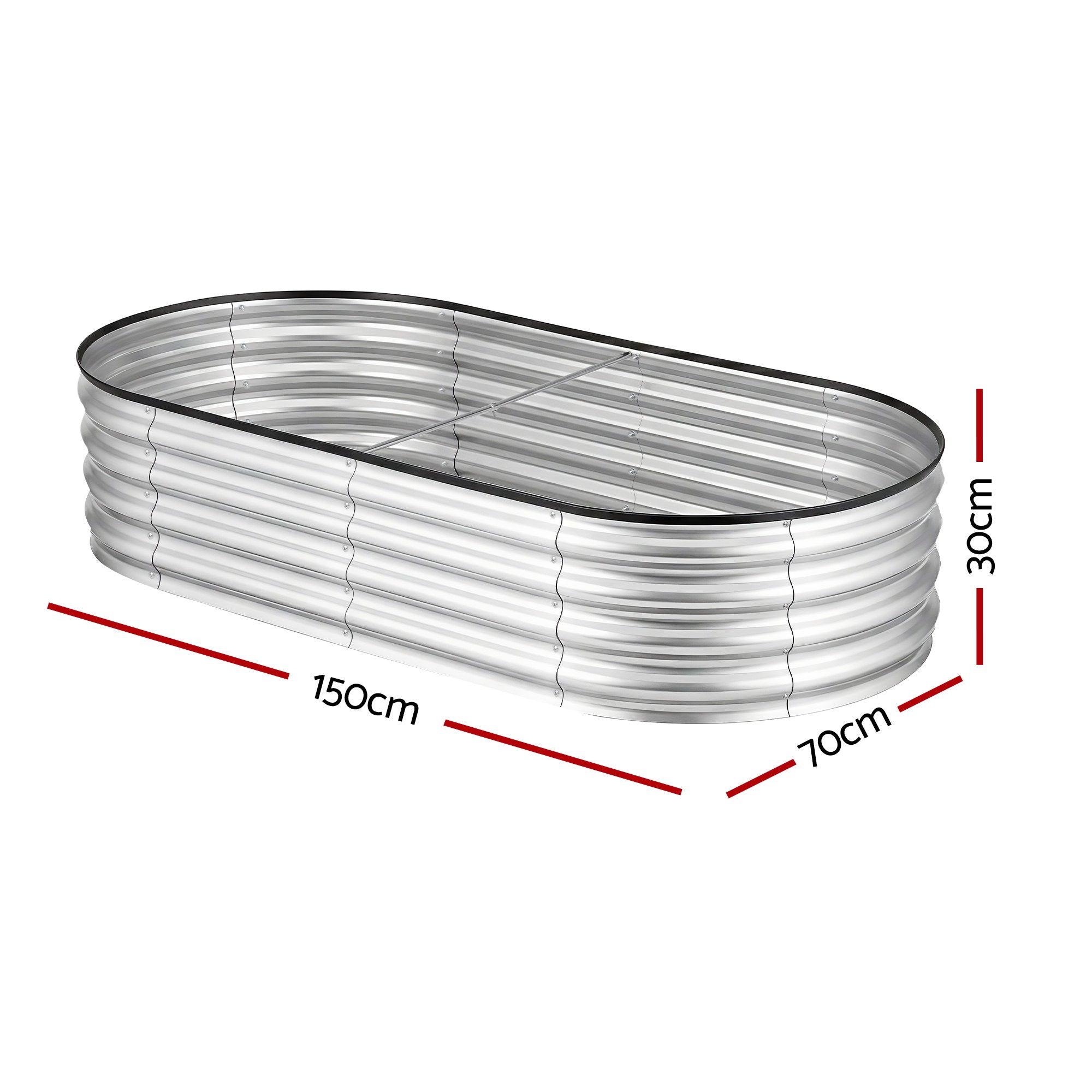 Green Fingers Raised Garden Bed Galvanised Oval Metal Planter Box Large Outdoor 150x70x30cm Silver