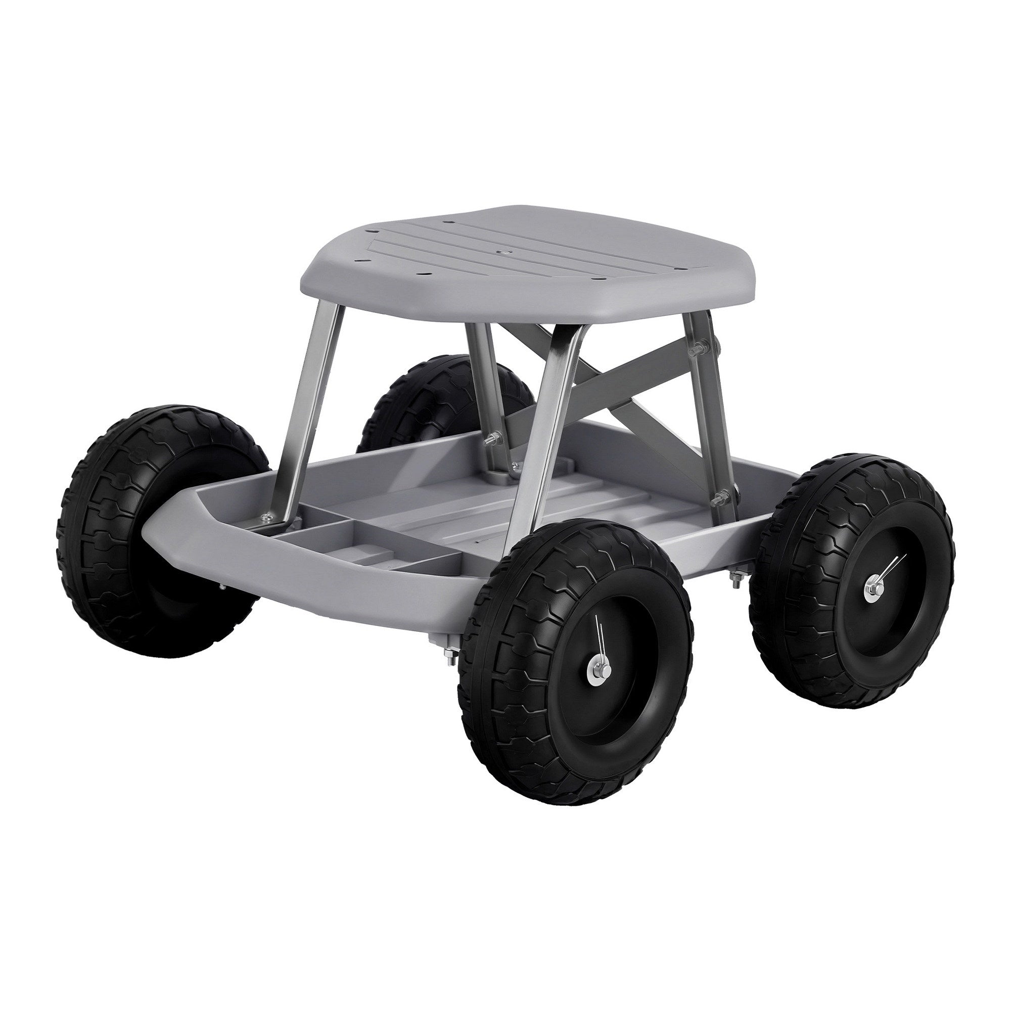 Gardeon Garden Cart Seat with Wheels, Rolling Work Stool with Tool Storage Tray Grey