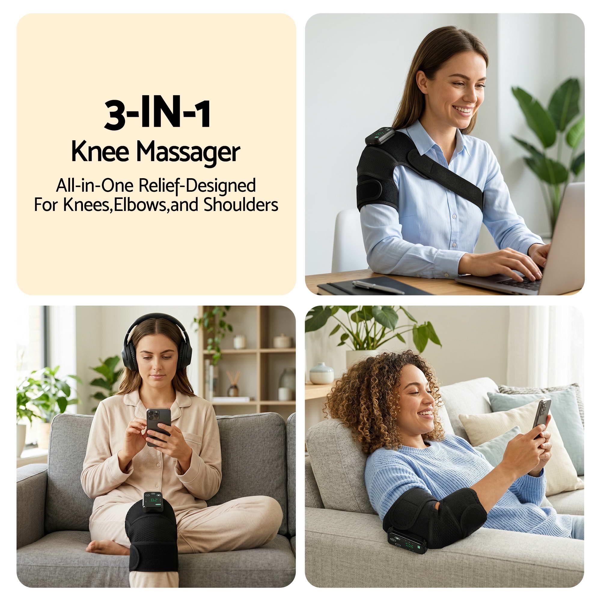 Livemor Knee Massager with Heat, Cordless Heated Knee Massage for Pain Relief with Adjustable Straps