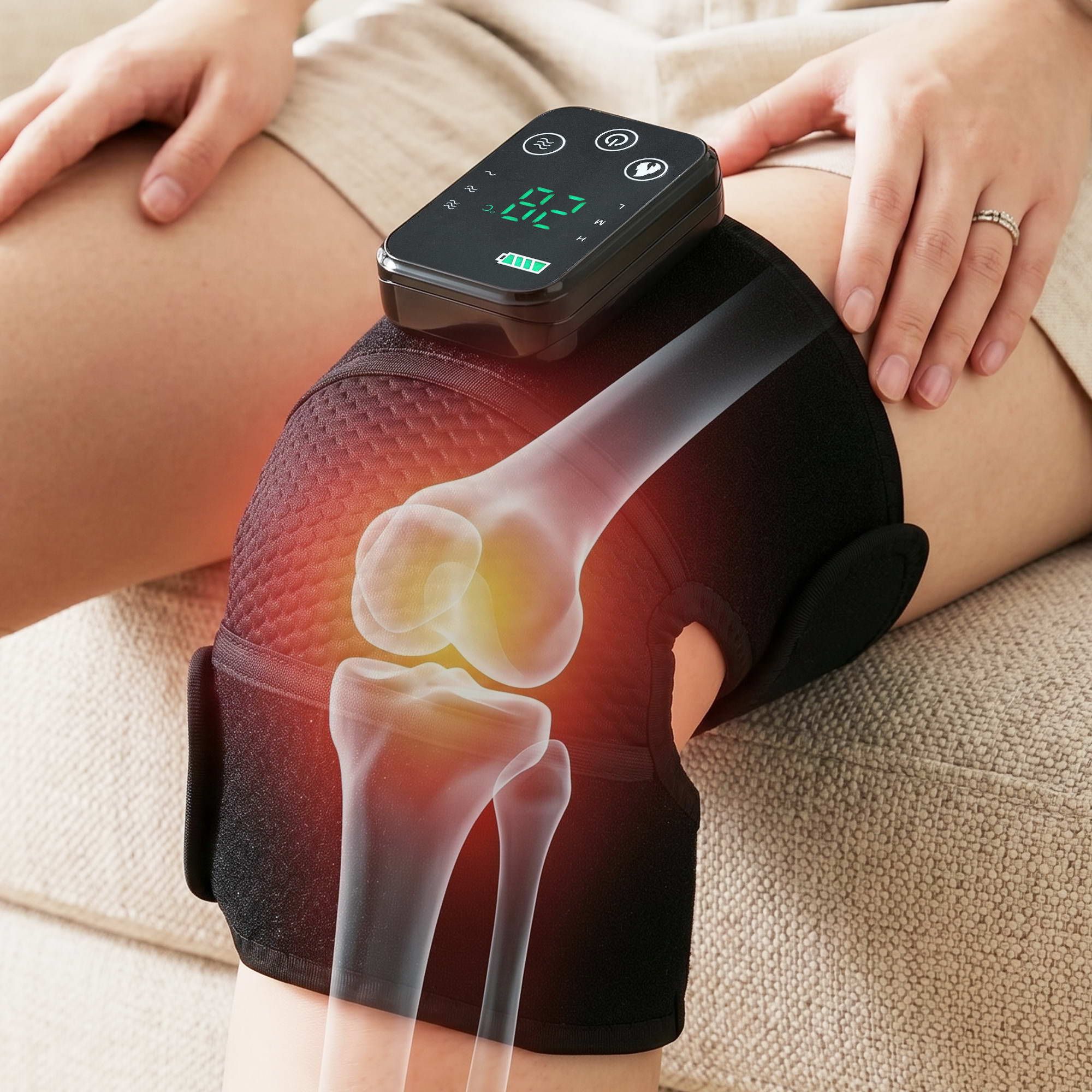 Livemor Knee Massager with Heat, Cordless Heated Knee Massage for Pain Relief with Adjustable Straps