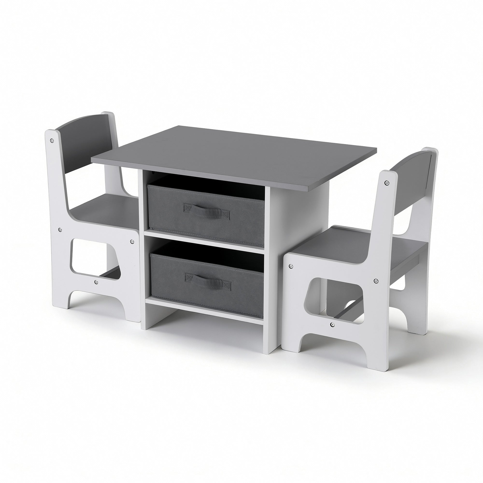 Keezi Kids Table and 2 Chairs Set Wooden Activity Table with 2 Storage Drawers for Children