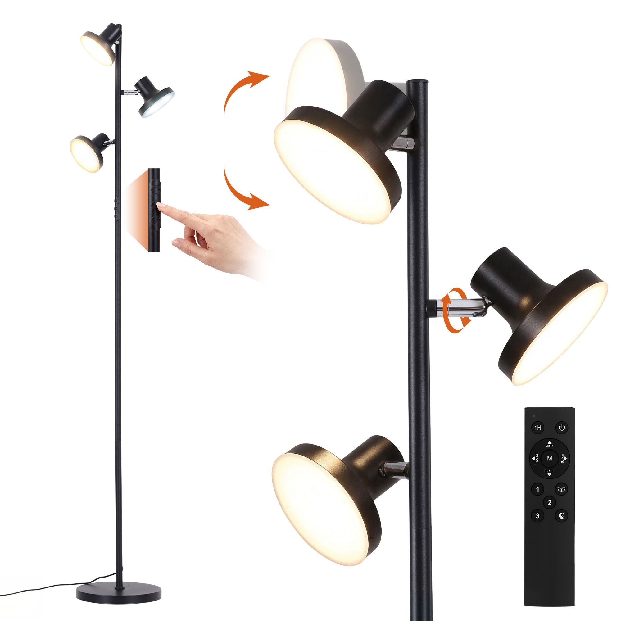 Artiss LED Tree Floor Lamp, 36W Modern Dimmable Standing Lamp with Remote & Touch Control, 4 Color Temperatures, 3 Rotatable LED Light Floor Lamps