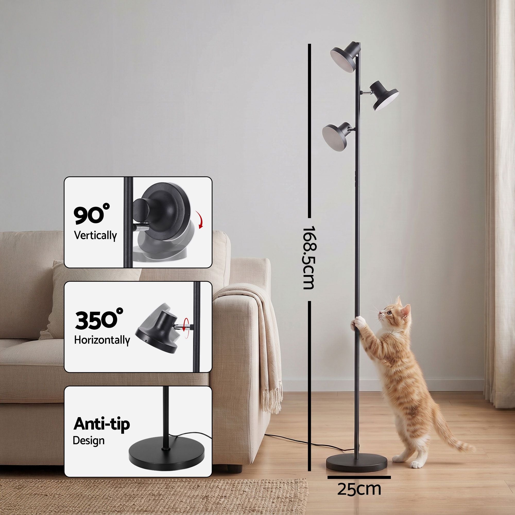 Artiss LED Tree Floor Lamp, 36W Modern Dimmable Standing Lamp with Remote & Touch Control, 4 Color Temperatures, 3 Rotatable LED Light Floor Lamps