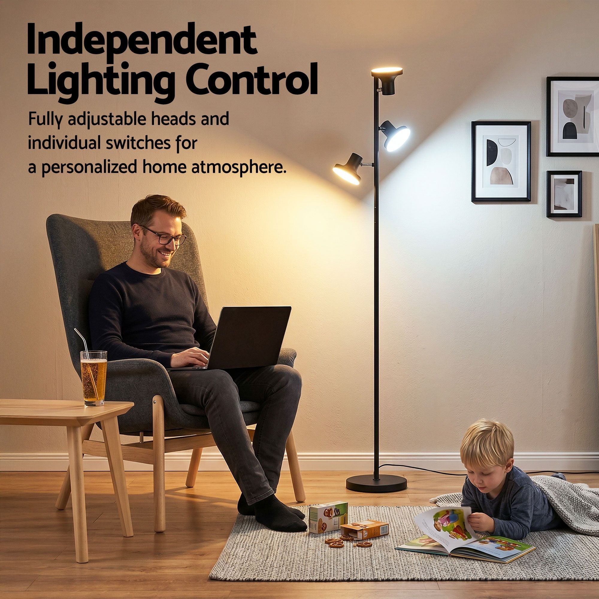 Artiss LED Tree Floor Lamp, 36W Modern Dimmable Standing Lamp with Remote & Touch Control, 4 Color Temperatures, 3 Rotatable LED Light Floor Lamps