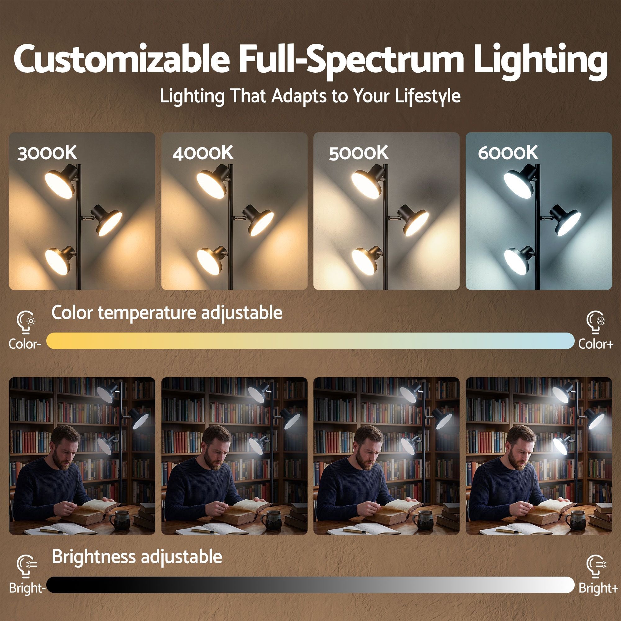 Artiss LED Tree Floor Lamp, 36W Modern Dimmable Standing Lamp with Remote & Touch Control, 4 Color Temperatures, 3 Rotatable LED Light Floor Lamps
