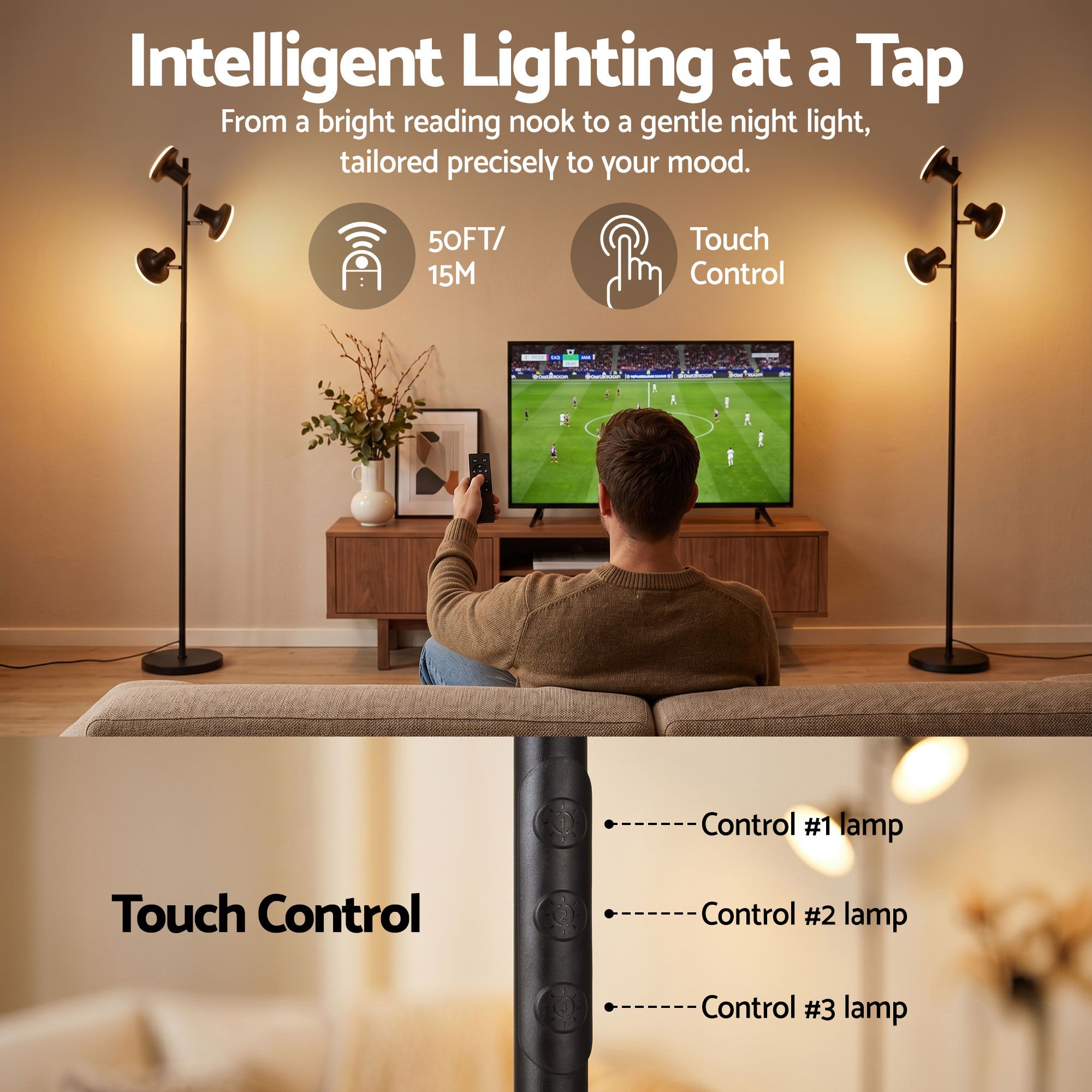 Artiss LED Tree Floor Lamp, 36W Modern Dimmable Standing Lamp with Remote & Touch Control, 4 Color Temperatures, 3 Rotatable LED Light Floor Lamps