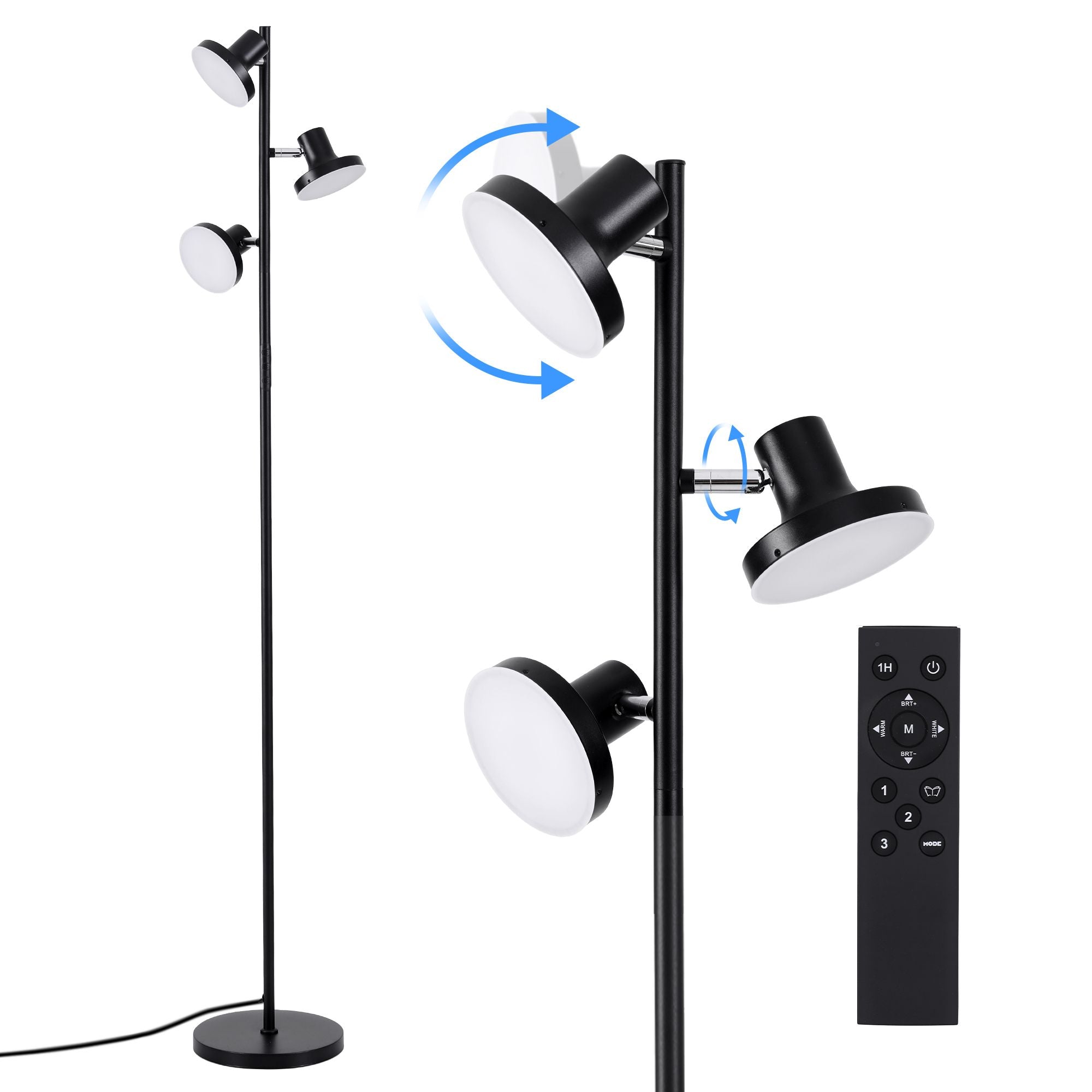 Artiss RGB Floor Lamp LED with 3 Swivel Lights Colour Changing Lamp with Remote Stepless Dimmable