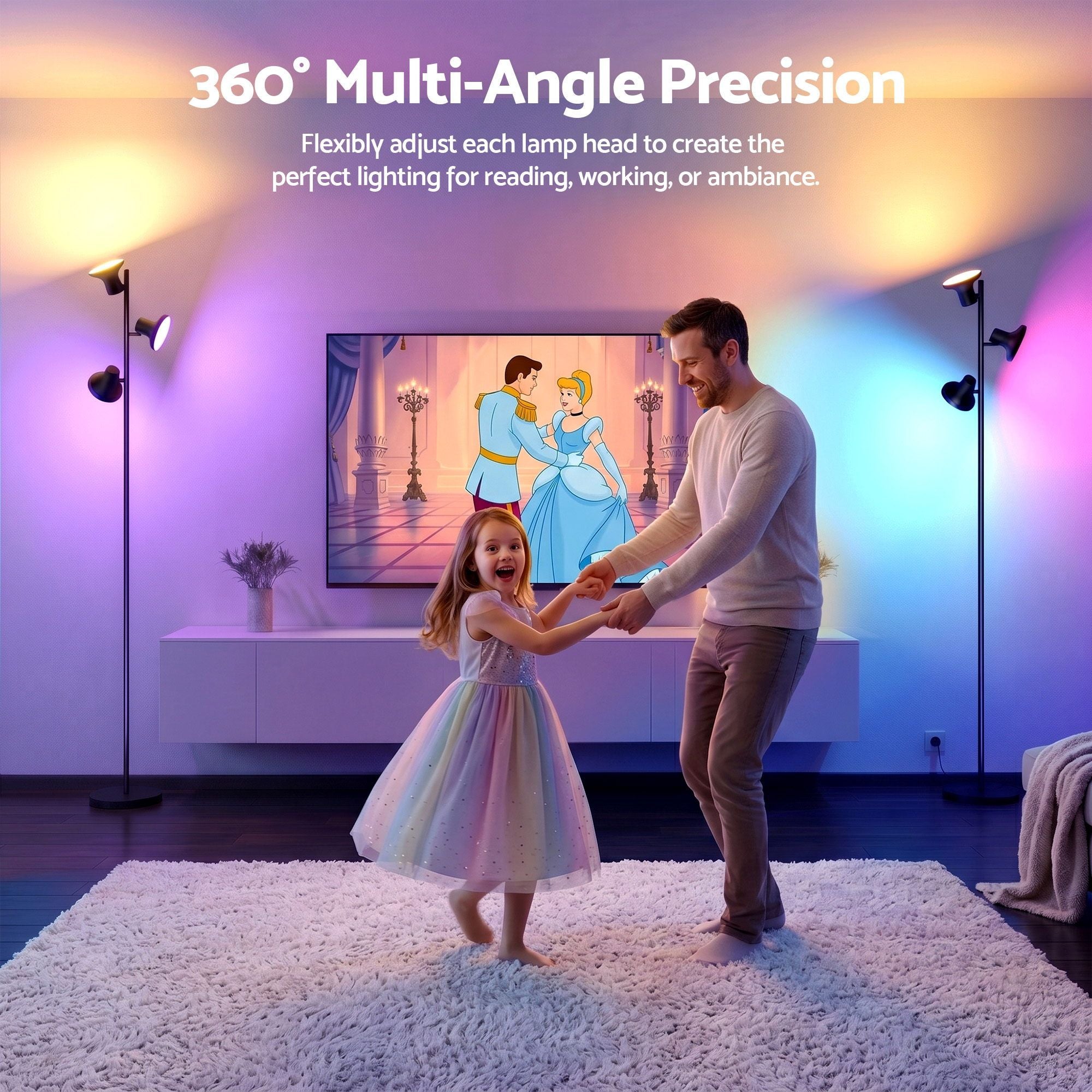 Artiss RGB Floor Lamp LED with 3 Swivel Lights Colour Changing Lamp with Remote Stepless Dimmable